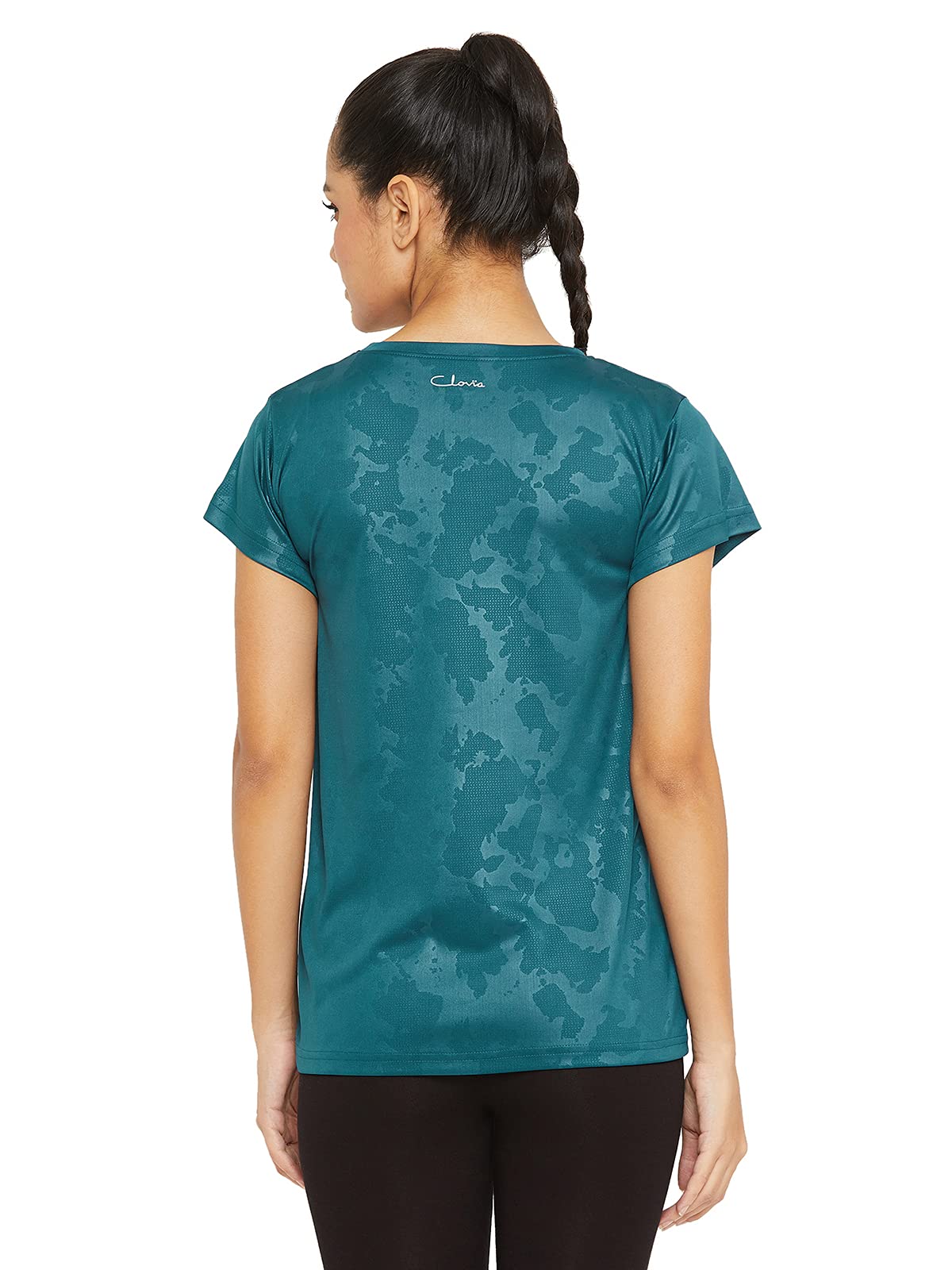 Clovia Women's Activewear Short Sleeve Sports T-Shirt - Breathable Polyester Workout Top for Running, Yoga & Gym - Comfortable Athletic Tee for Women