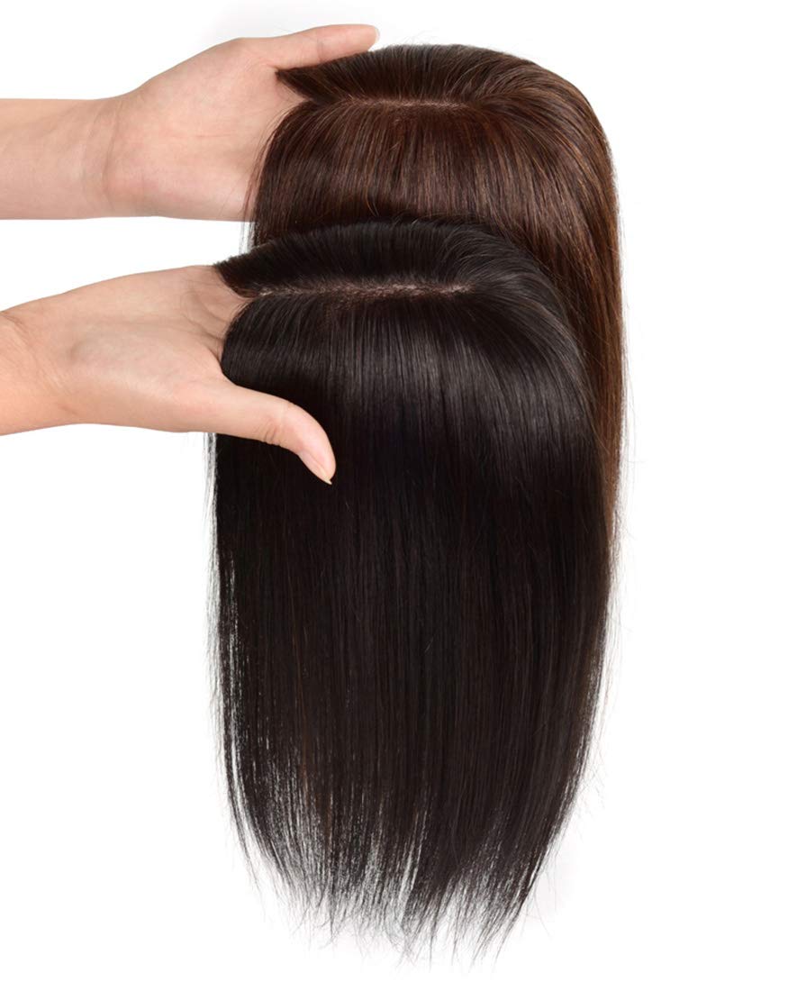 Ubrand 12 Top Silk Straight Human Hair Toppers - Natural Clip-in Hairpiece for Women (2.75x3.93, Black) | Perfect for Thinning Hair, Daily Styling & Special Occasions