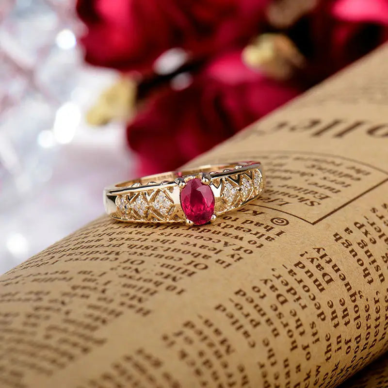 4x6mm Ruby Oval Gemstone 14K Rose Gold Diamond Wedding Ring for Women - Elegant Bridal Jewelry, Anniversary Gift & Engagement Ring for Her