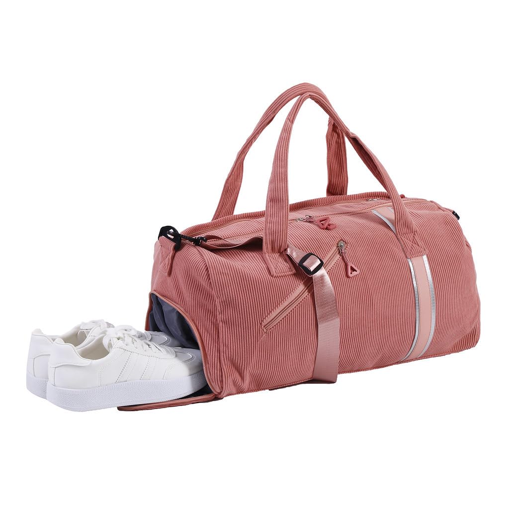 Large Gym Bag for Women - Waterproof Travel Duffle Bag & Weekender Carry On Tote - Pink Sports Duffel for Workout, Yoga, Beach, Travel & Gym