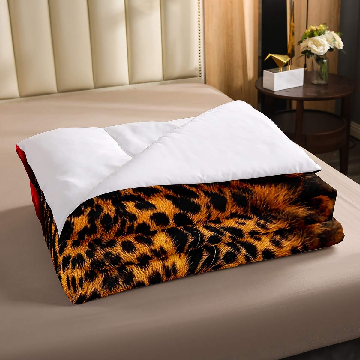 Red Rose Cheetah Print Comforter Set Twin Size - Leopard Pattern Duvet Cover with Floral Design, Safari Animal Theme Bedding for Boys, Girls, Teens & Adults - Perfect for Jungle Themed Bedrooms & Wild Animal Lovers