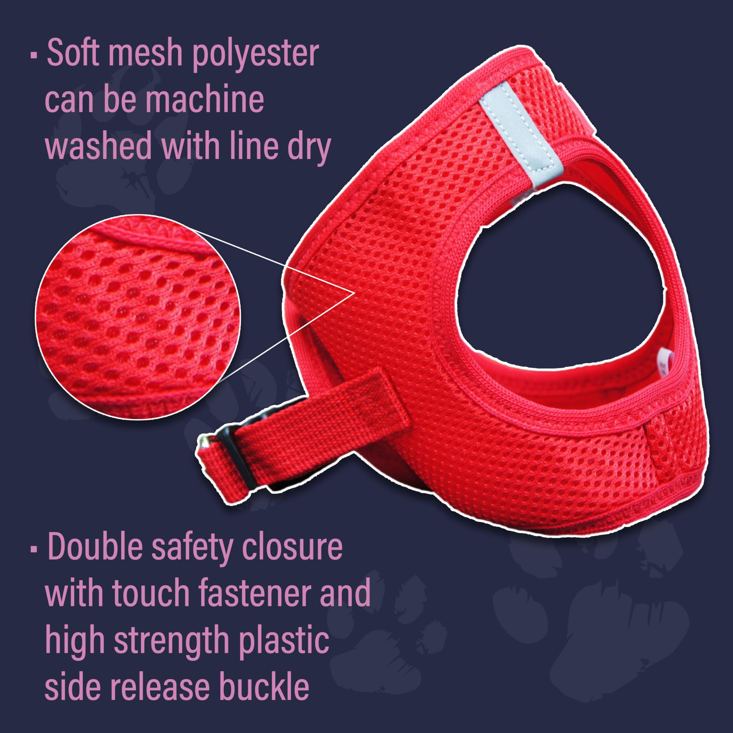 Doggie Design No Choke Dog Harness - Breathable Mesh Polyester Pet Vest with Easy Step-in Design for Small Dogs (Red) - Perfect for Walking, Training & Outdoor Adventures