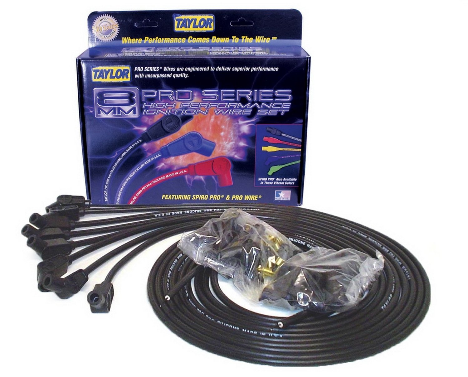 Taylor Cable 73053 Spiro-Pro Black Spark Plug Wire Set - High Performance Ignition Wires for Cars, Trucks & SUVs - Perfect for Engine Upgrades & Tuning