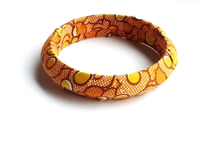 Brown and Gold African Print Bangle Bracelet DPJ242 - Stylish Ethnic Jewelry for Women, Perfect for Parties, Weddings & Cultural Events