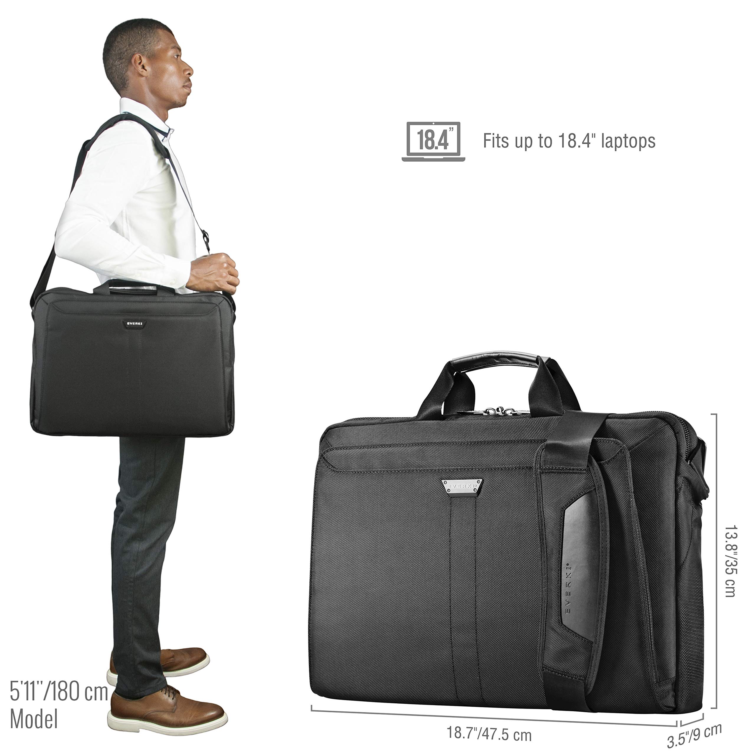 Everki Lunar Large Laptop Briefcase - Water-Resistant Ballistic Nylon & Leather Business Bag for 18.4