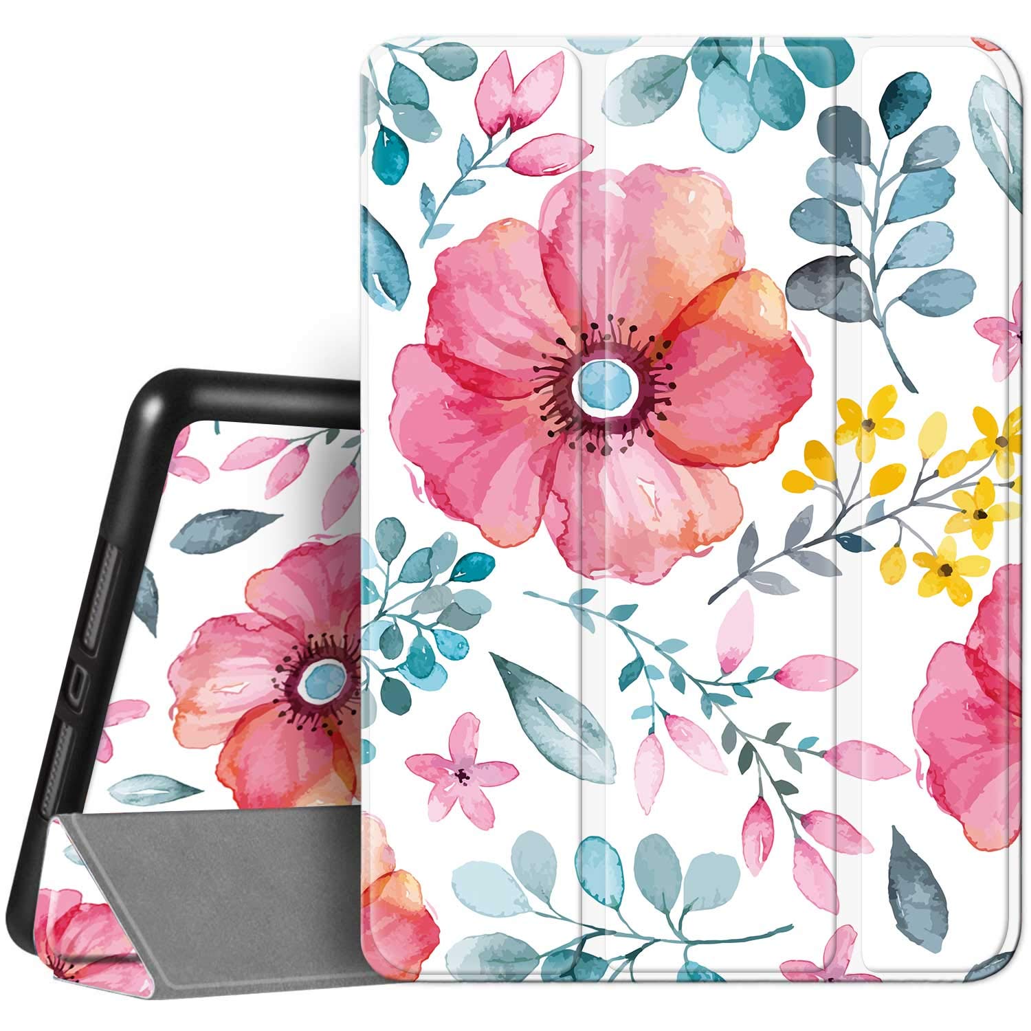 Floral White Slim Protective iPad Case for 9th/8th/7th Gen iPad 10.2