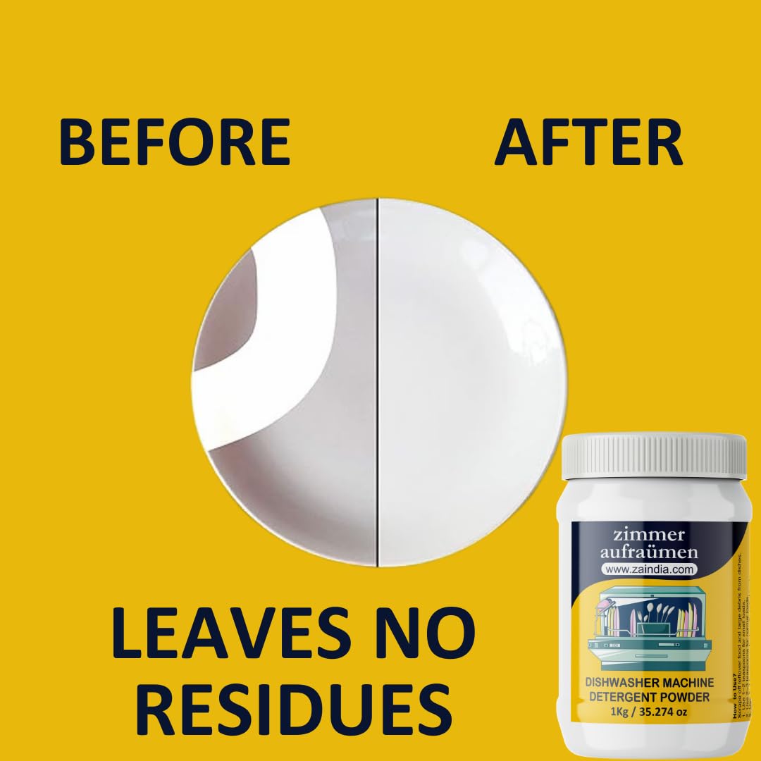 Zimmer Aufraumen Dishwasher Detergent Powder - 1 Kg | Universal Formula for All Dishwasher Brands | Deep Cleaning & Stain Removal for Sparkling Dishes