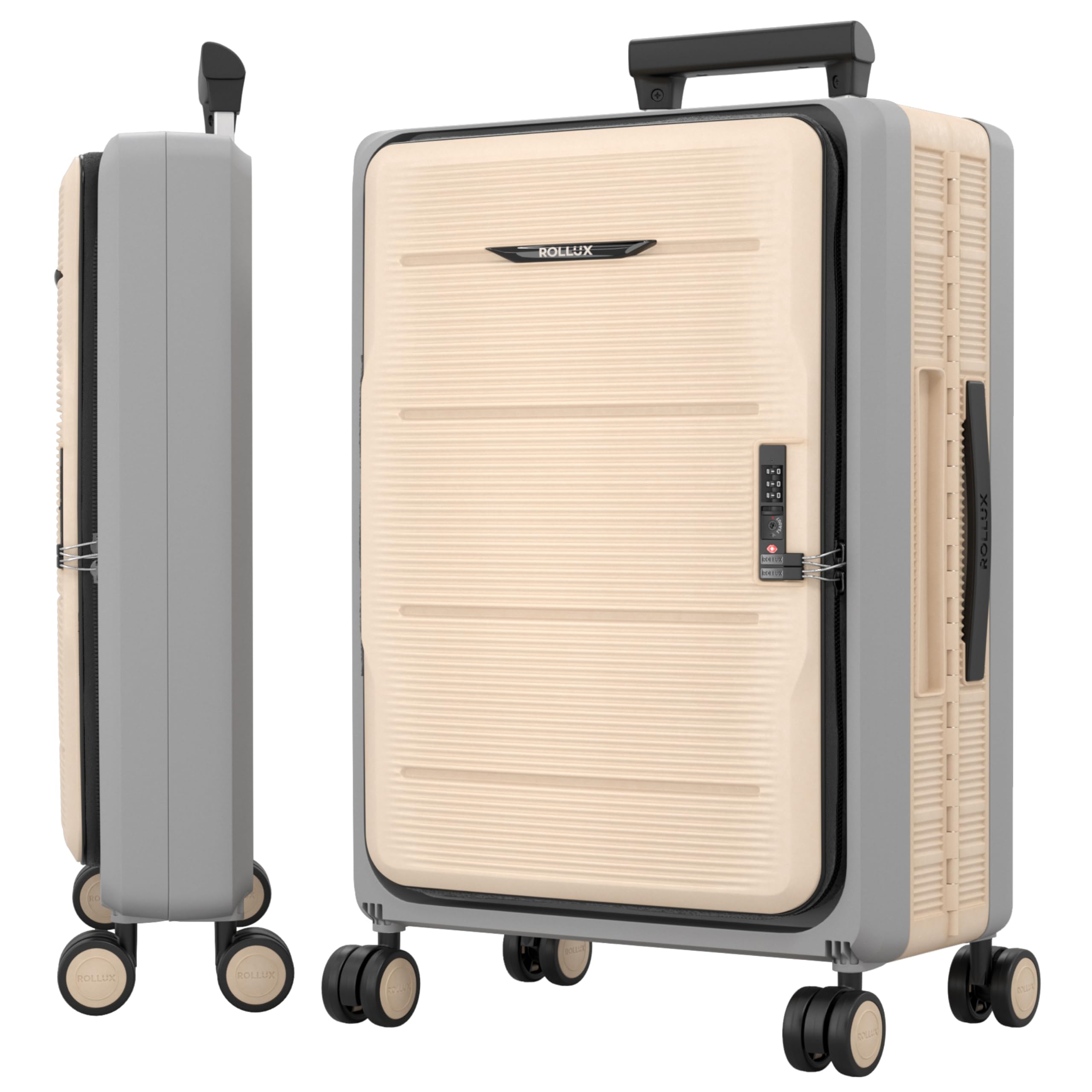 Rollux 20 Inch Collapsible Carry On Luggage with Wheels - Waterproof & Durable Hard Shell Suitcase, TSA Approved Lock, Silent 360° Spinner Wheels for Smooth Rolling - Perfect for Air Travel & Weekend Getaways (Khaki)