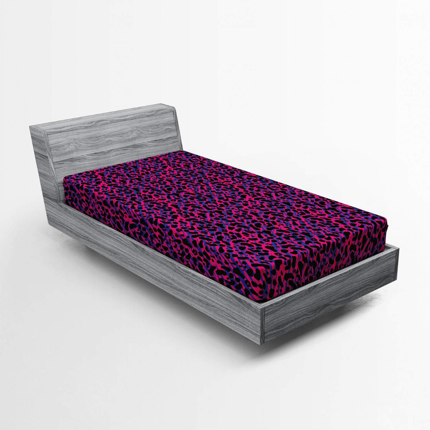 Ambesonne Vintage Leopard Print Fitted Sheet - 80s Style Tiger Savannah Design, Deep Pocket Elastic All Around, Twin Size, Royal Blue & Hot Pink - Perfect for Jungle Themed Bedrooms, Kids Rooms & Boho Decor