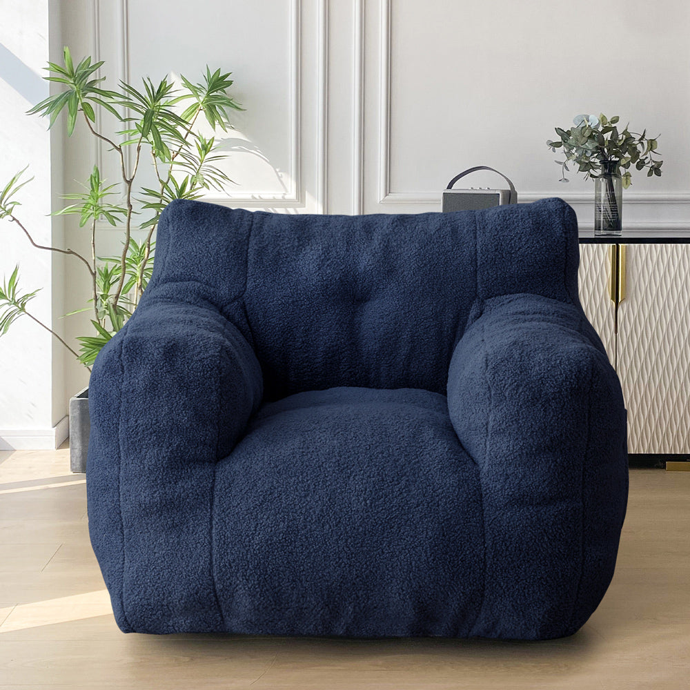 MAXYOYO Sherpa Bean Bag Chair - Soft Boucle Tufted Bean Bag Couch for Living Room, Bedroom & Game Room - Comfortable Lazy Sofa for Adults & Kids in Navy Blue - Perfect for Relaxing, Reading & Movie Nights