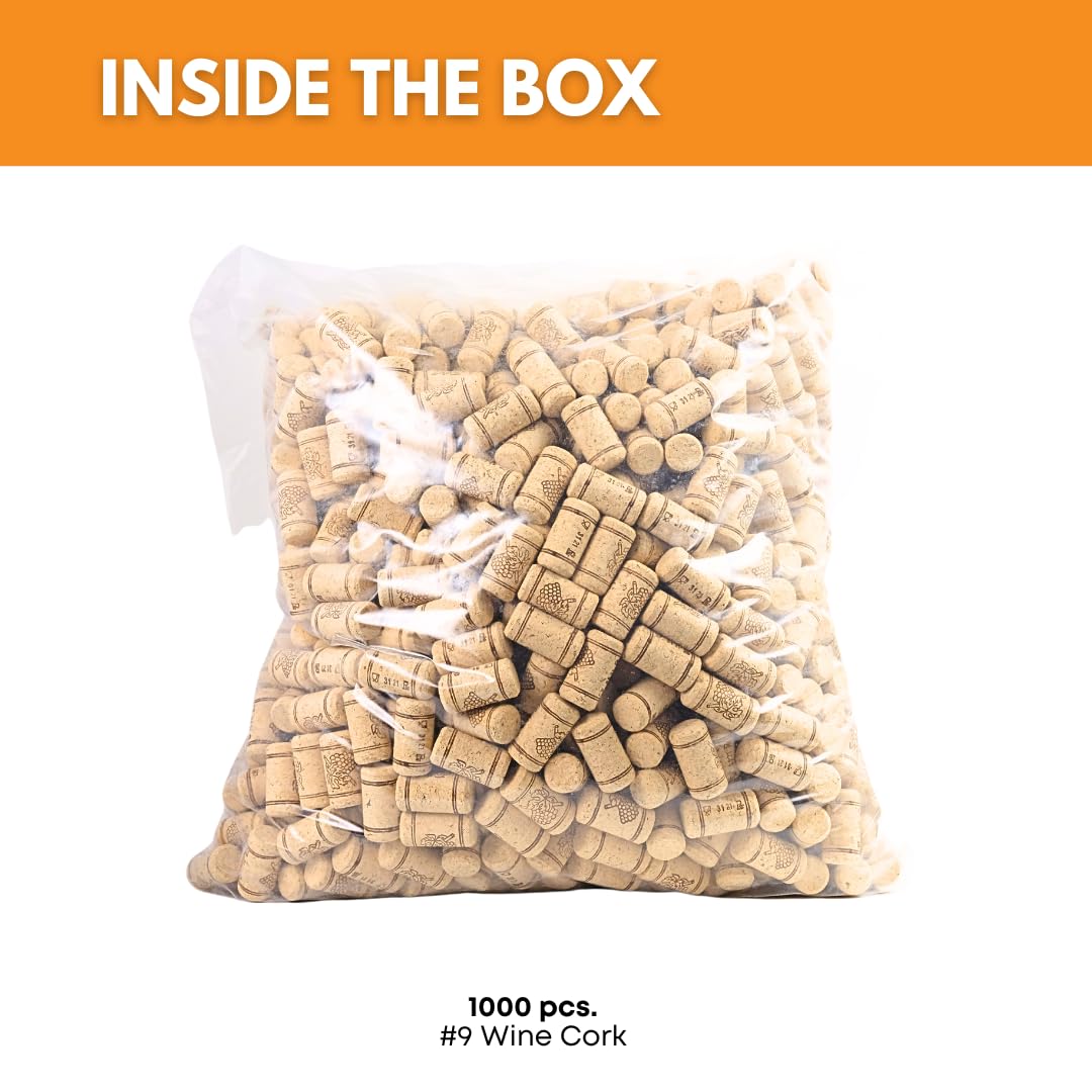Premium Wine Corks - 1000 Pack, 9 Straight Corks (15/16