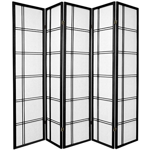 5 Panel Double Cross Room Divider Screen - Black Folding Privacy Partition for Home, Office, Bedroom, and Studio Decor