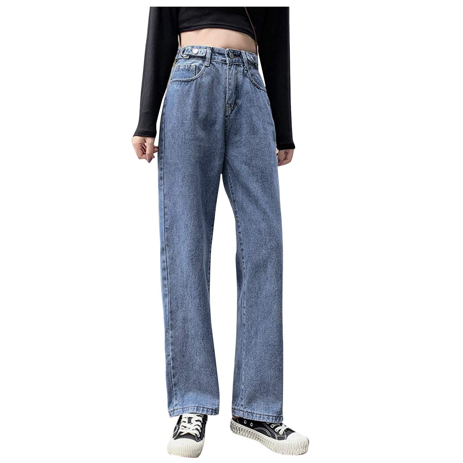 Women's High Waist Wide Leg Jeans - Straight Leg Boyfriend Denim Pants with Pockets | Comfortable & Stylish for Casual Wear, Office Outfits & Weekend Looks