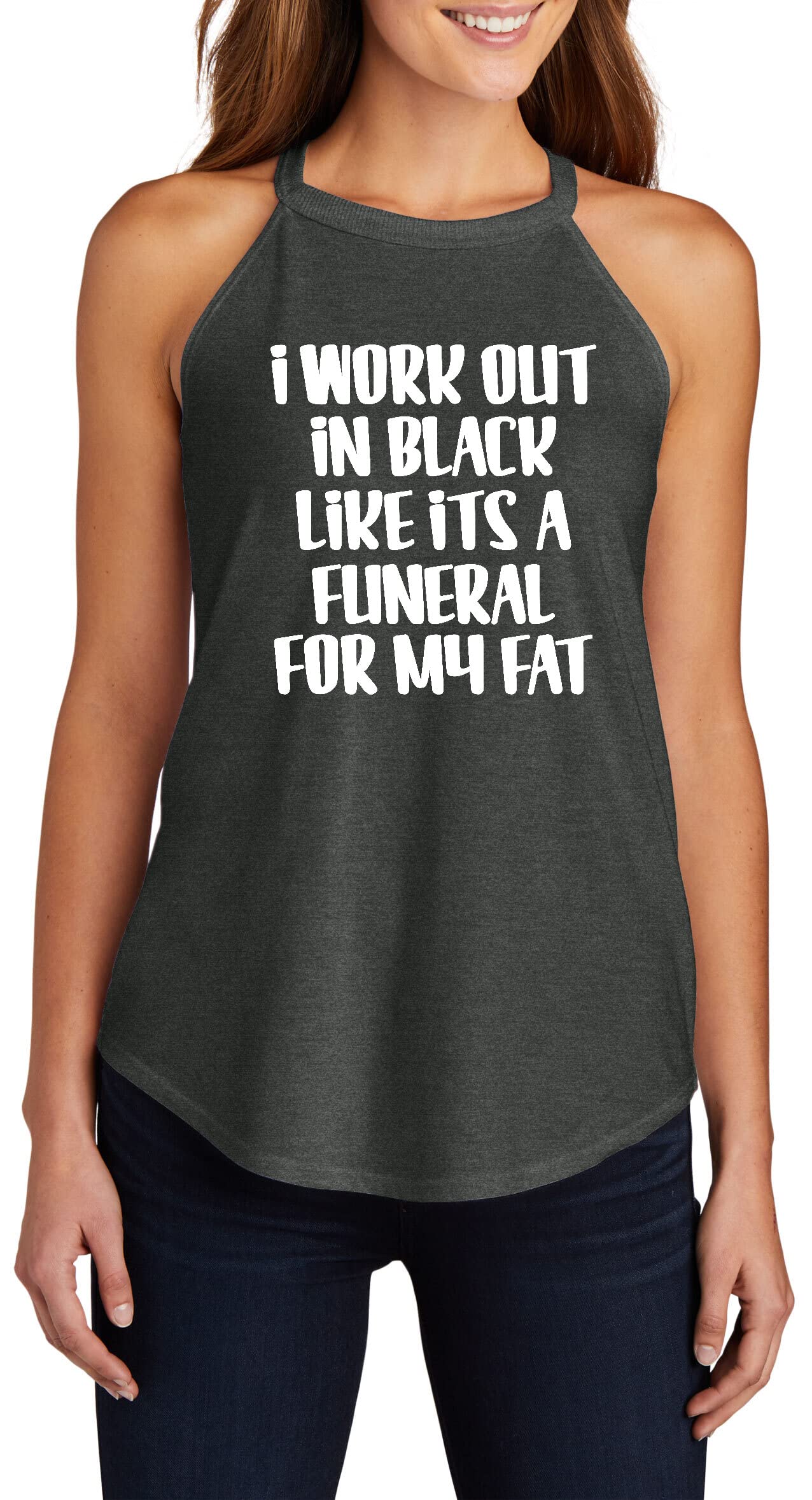 Funny Women's Workout T-Shirt - Black 'Funeral for Fat' Rocker Design | Gym, Running, Fitness Humor Apparel