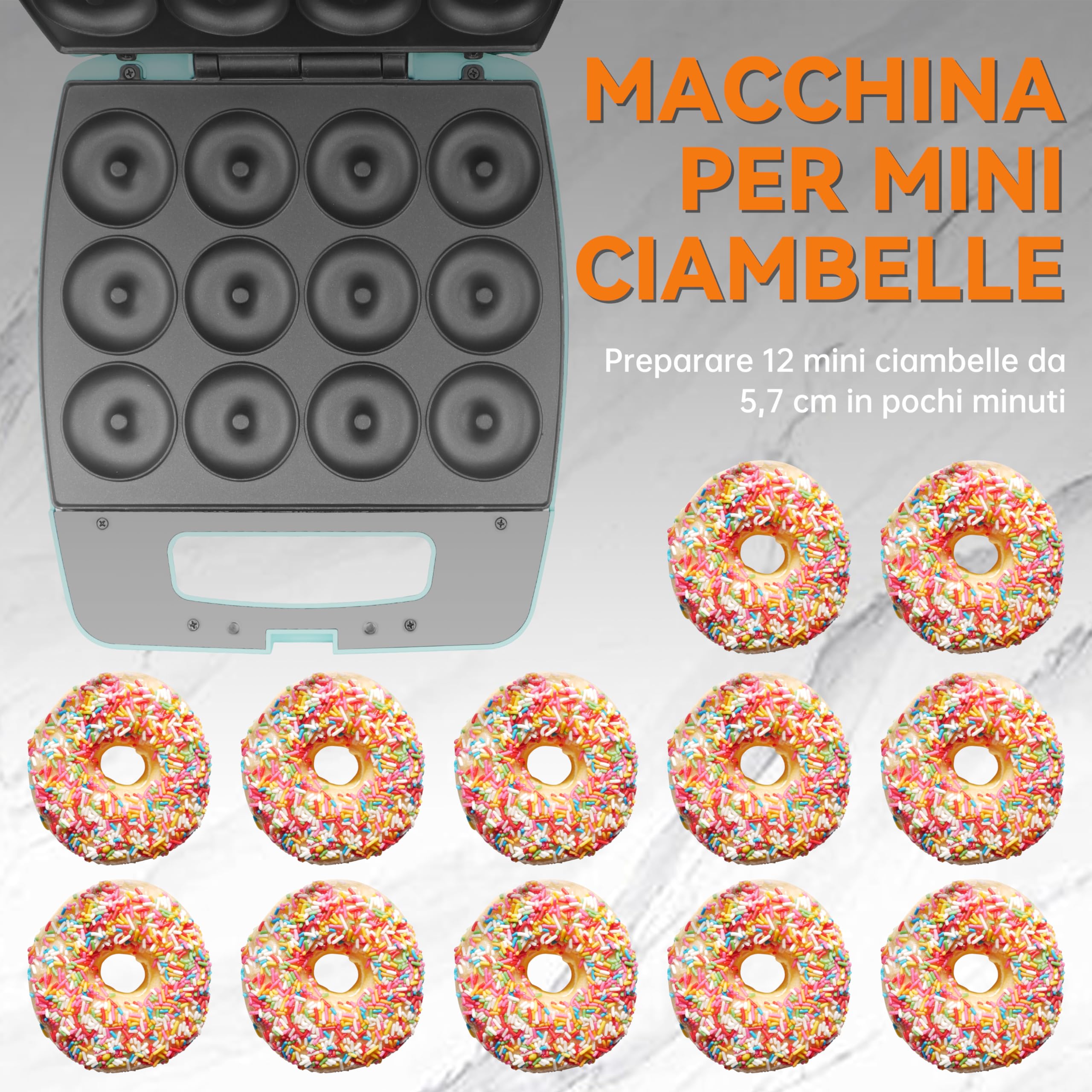 Baker's Friend Mini Donut Maker Machine - 12 Mini Donuts at Once, Perfect for Breakfast, Snacks, Desserts & More, Aqua Blue | Ideal for Home Baking, Kids Parties & Holiday Treats