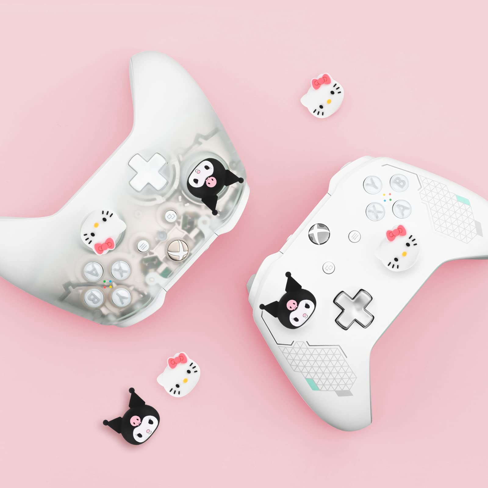 DLseego Anime Themed Soft Silicone Thumbstick Grip Covers for PS5/PS4/Xbox 360/Xbox One Controllers - Cat & Bunny Devil Design (4-Pack) - Protective Joystick Caps for Enhanced Gaming Comfort