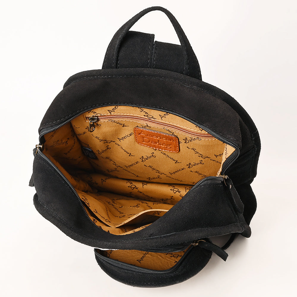 ADBG1546 Genuine Western Suede Leather Backpack for Women - Hand Tooled Cowhide Purse for Travel, Work & Daily Use