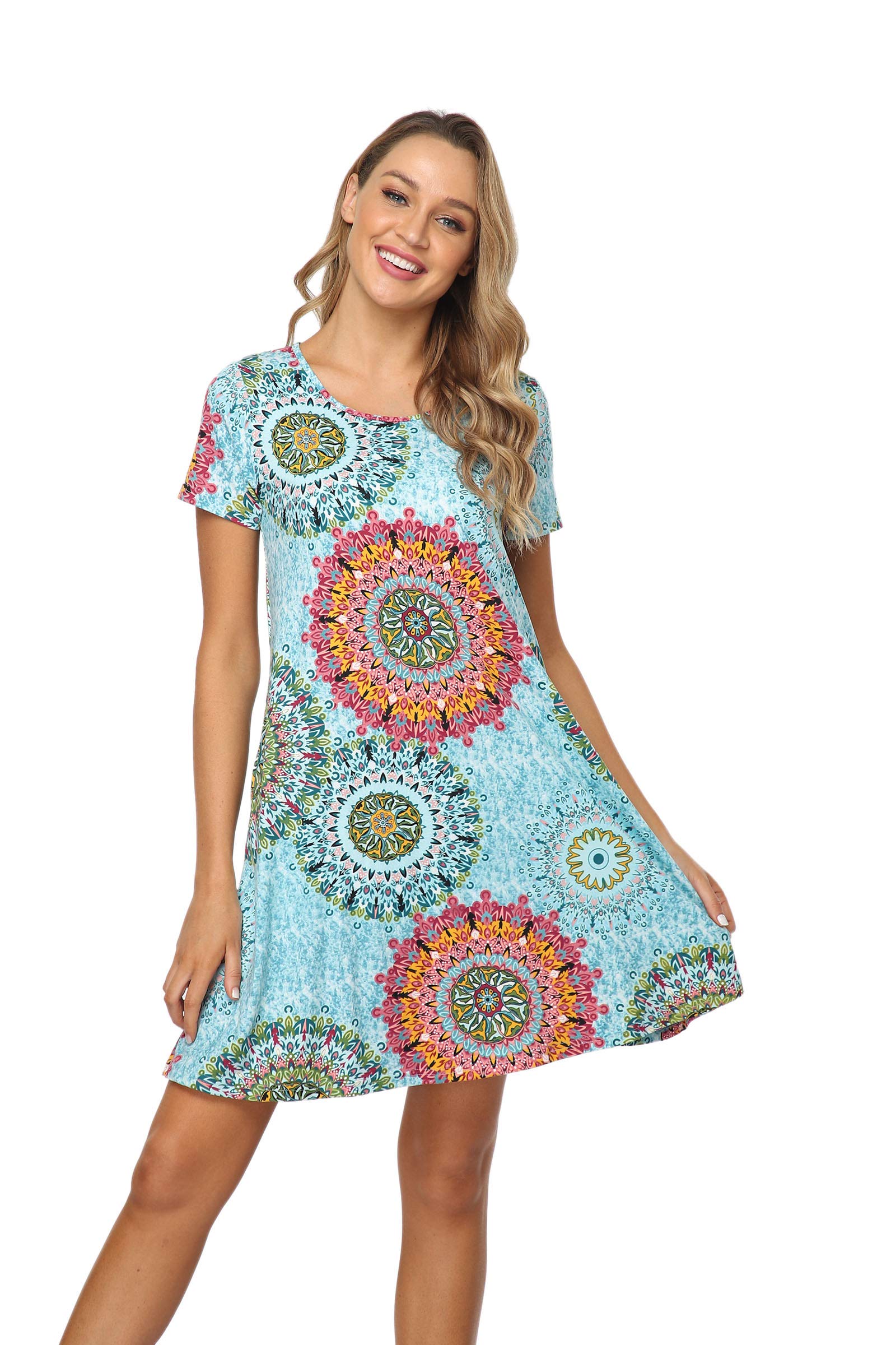 Qurvoo Women's Floral Summer Casual Dress - Sleeveless & Short Sleeve Options with Pockets | Perfect for Beach Outings, Picnics, and Everyday Wear