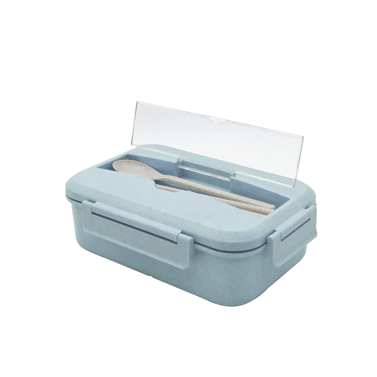 Eco-Friendly Wheat Straw Lunch Box with Spoon & Chopsticks - Leak Proof Bento Container for Adults & Kids - Reusable & Sustainable Food Storage - Perfect for School, Office, Picnics & Travel (Blue)