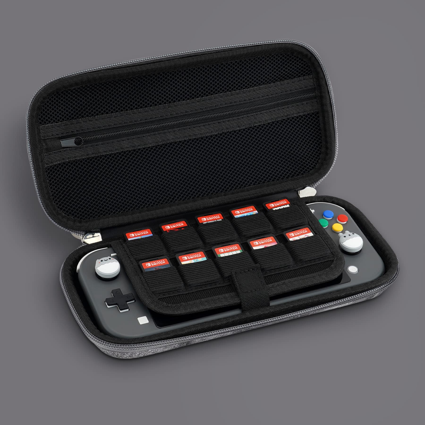 PlayVital Protective Carrying Case for Nintendo Switch Lite - Travel Storage Cover with Joystick Cap, 10 Game Card Slots & Swivel Wrist Strap (Silver) - Perfect for Gaming On-The-Go & Travel Protection