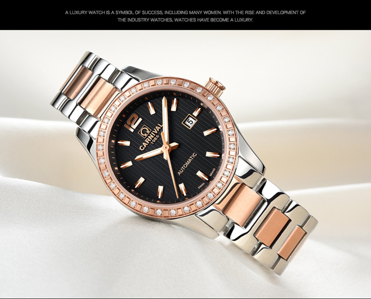 Luxury Rhinestone Automatic Mechanical Watch for Women - Stainless Steel, Luminous, Waterproof - Perfect for Parties, Work & Everyday Wear