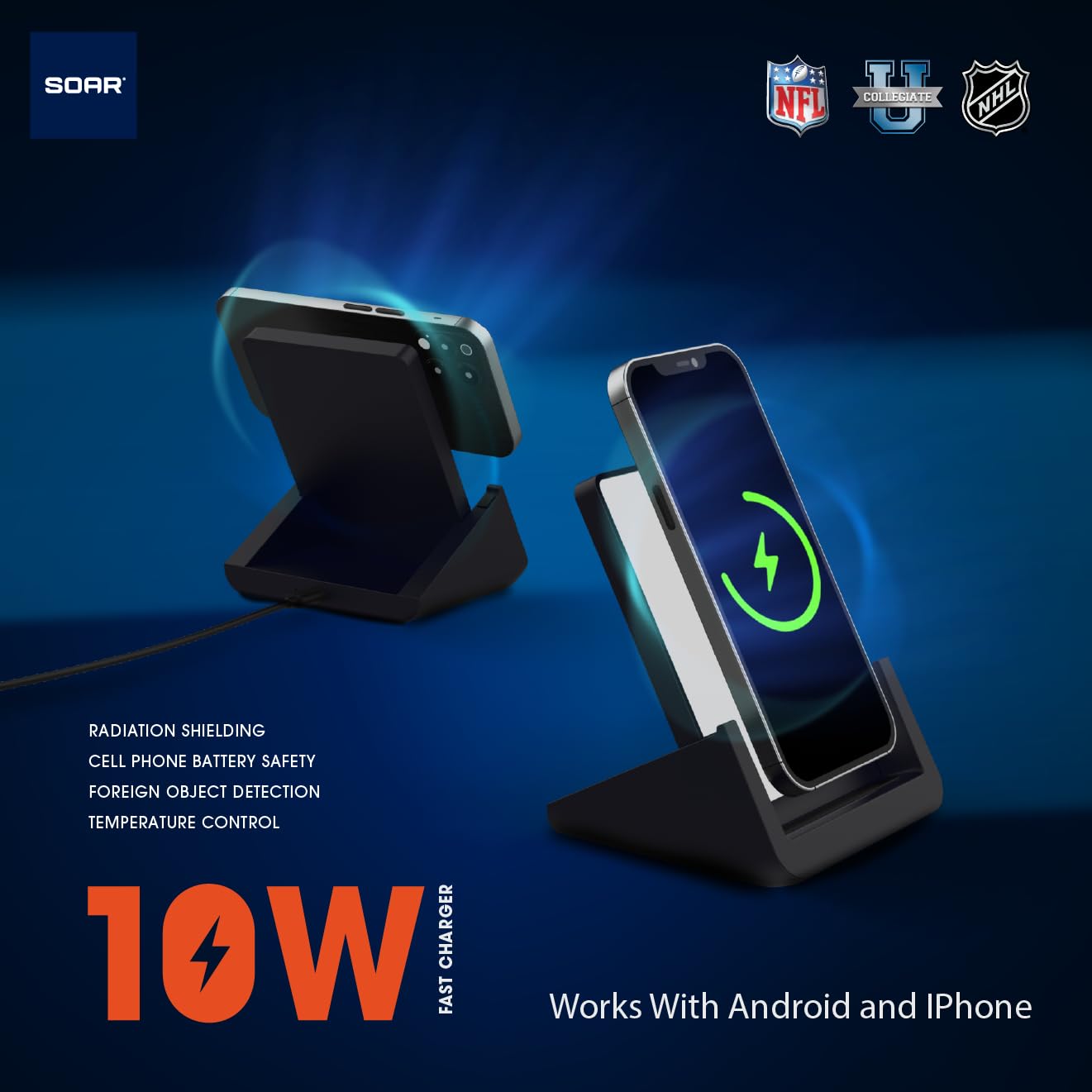SOAR NFL New England Patriots Wireless Charging Stand V.4 - Fast Qi-Certified Phone Charger for iPhone & Android - Perfect for Home, Office & Game Day Decor