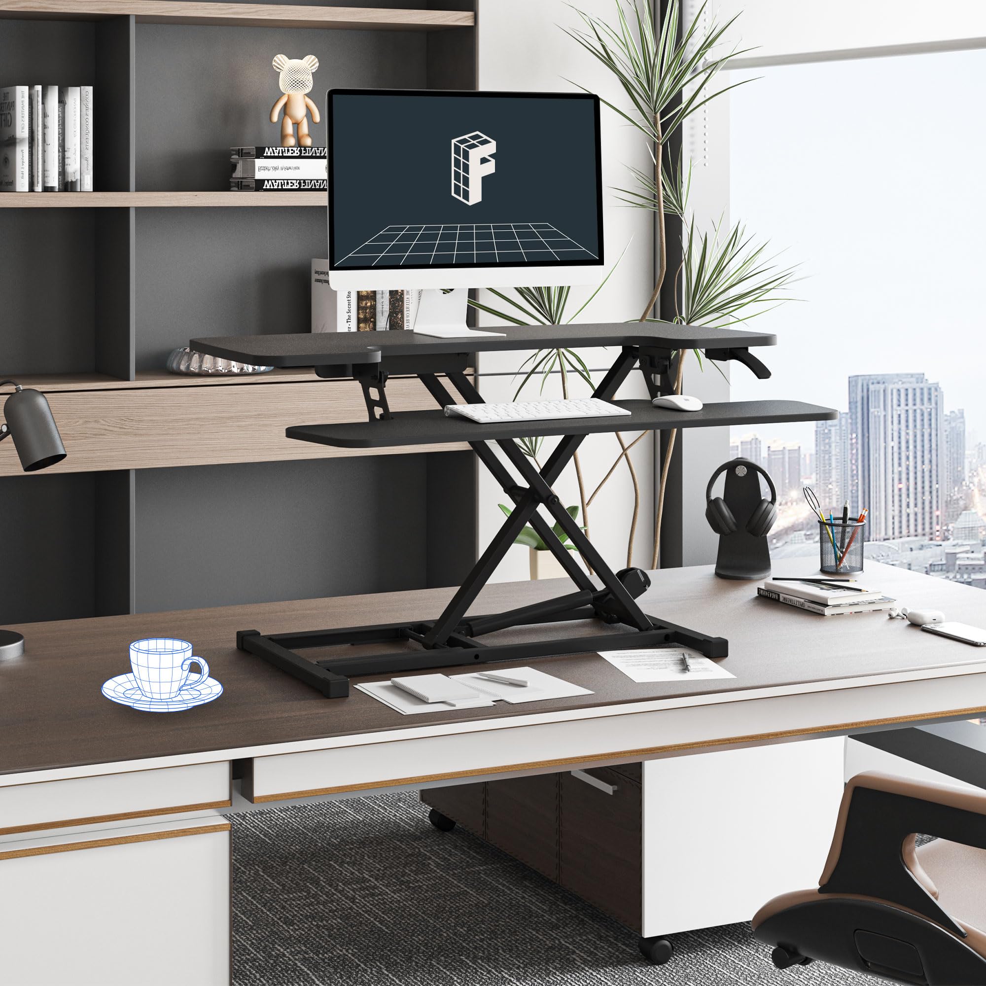 FLEXISPOT 35 Inch Standing Desk Converter - Height Adjustable Sit Stand Desk Riser with Keyboard Tray, 2-Tier Desktop Workstation for Home & Office (Black) | Perfect for Ergonomics, Computer Work & Small Spaces