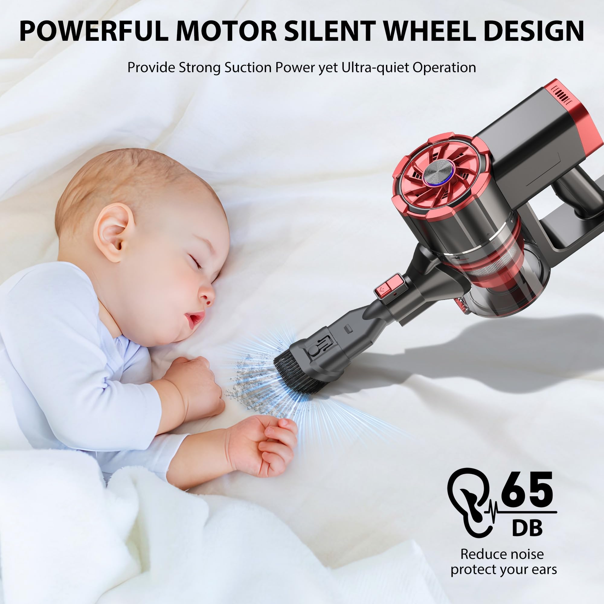 W100 Cordless Vacuum Cleaner - Powerful 6-in-1 Stick Vacuum with 35min Runtime, Detachable Battery & Quiet Operation - Lightweight for Hardwood Floors, Carpets & Pet Hair (Red) - Perfect for Home Cleaning, Quick Pickups & Pet Owners