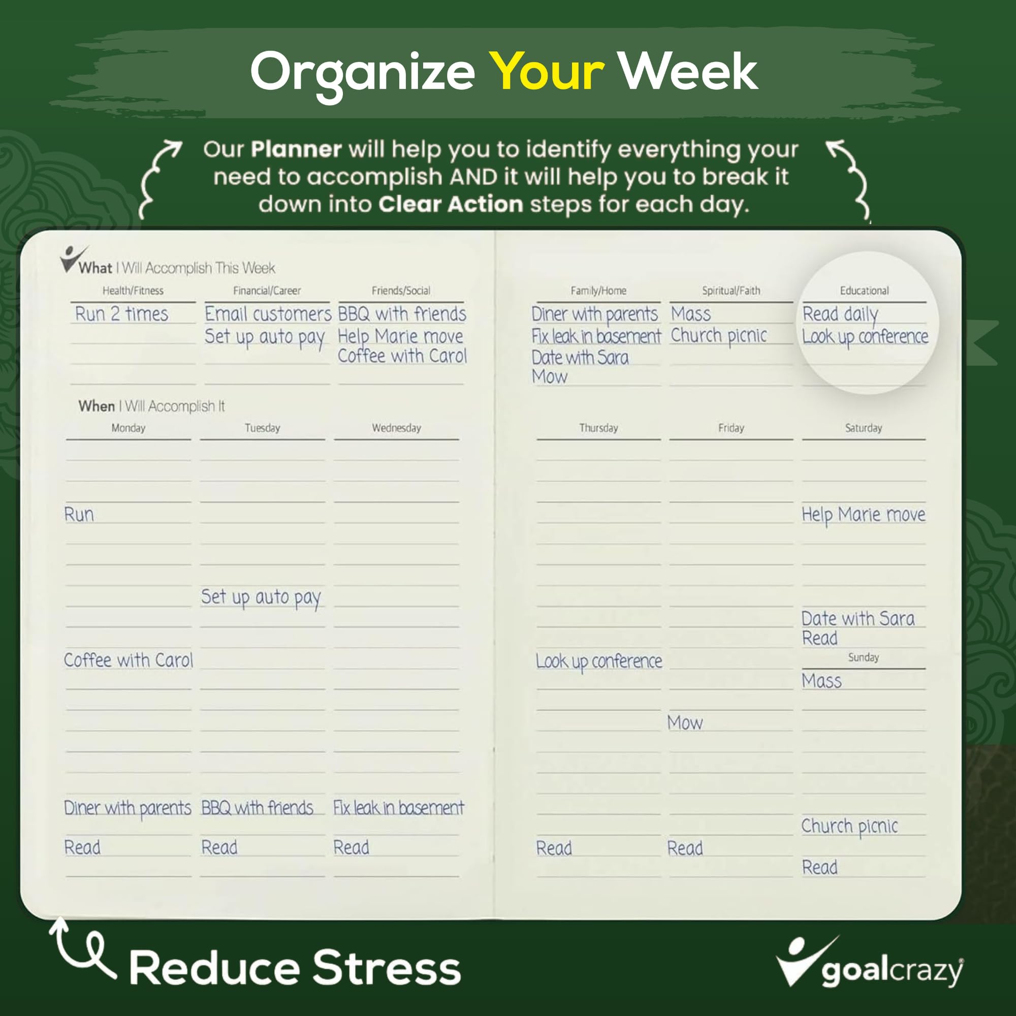 90 Day Undated Planner & Guided Journal - Weekly Organizer, Productivity Habit Tracker for Goal Setting (2025-2026) | Inspirational Leather Notebook with Almond Pages in Forest Green | Perfect for Work, School, and Personal Development