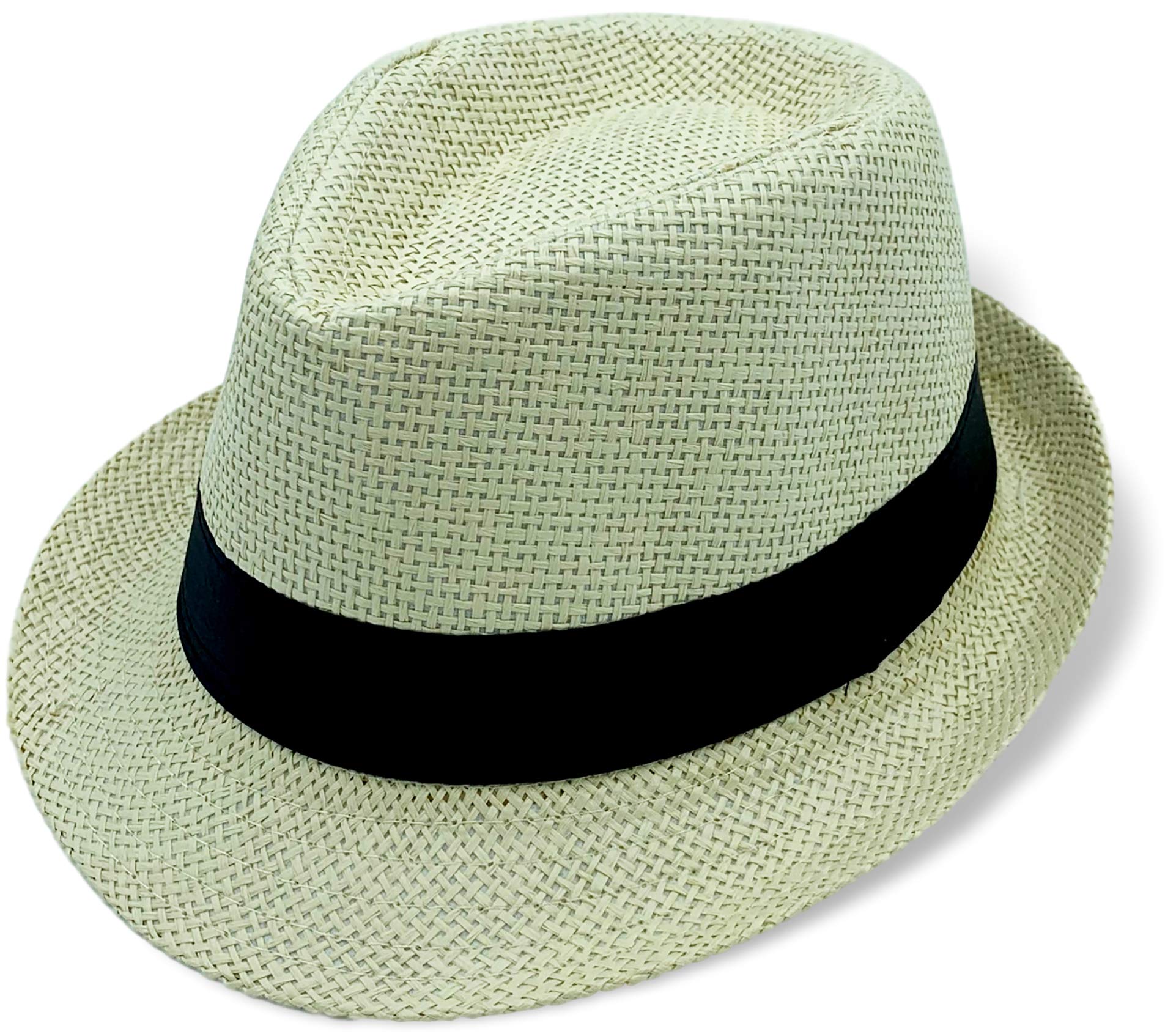 Vintage CD Fedora Hat for Kids & Youth - Classic Trilby Gangster Style with Band - Breathable Straw Summer Hat for Boys & Girls - Perfect for Costumes, Parties, and Outdoor Adventures