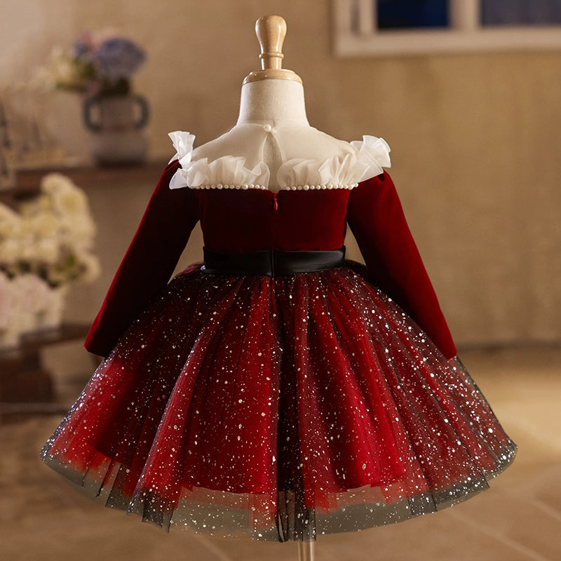 Girls Long Sleeve Birthday Party Dress - Red Princess Gown for Special Occasions | Perfect for Birthday Celebrations, Christmas, Pageants & Formal Events