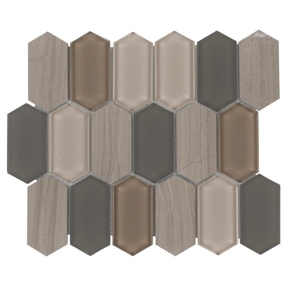 Glass Stone Mosaic Tile Picket Dune - Premium Peel and Stick Backsplash for Kitchen, Bathroom, and Shower Wall Decor