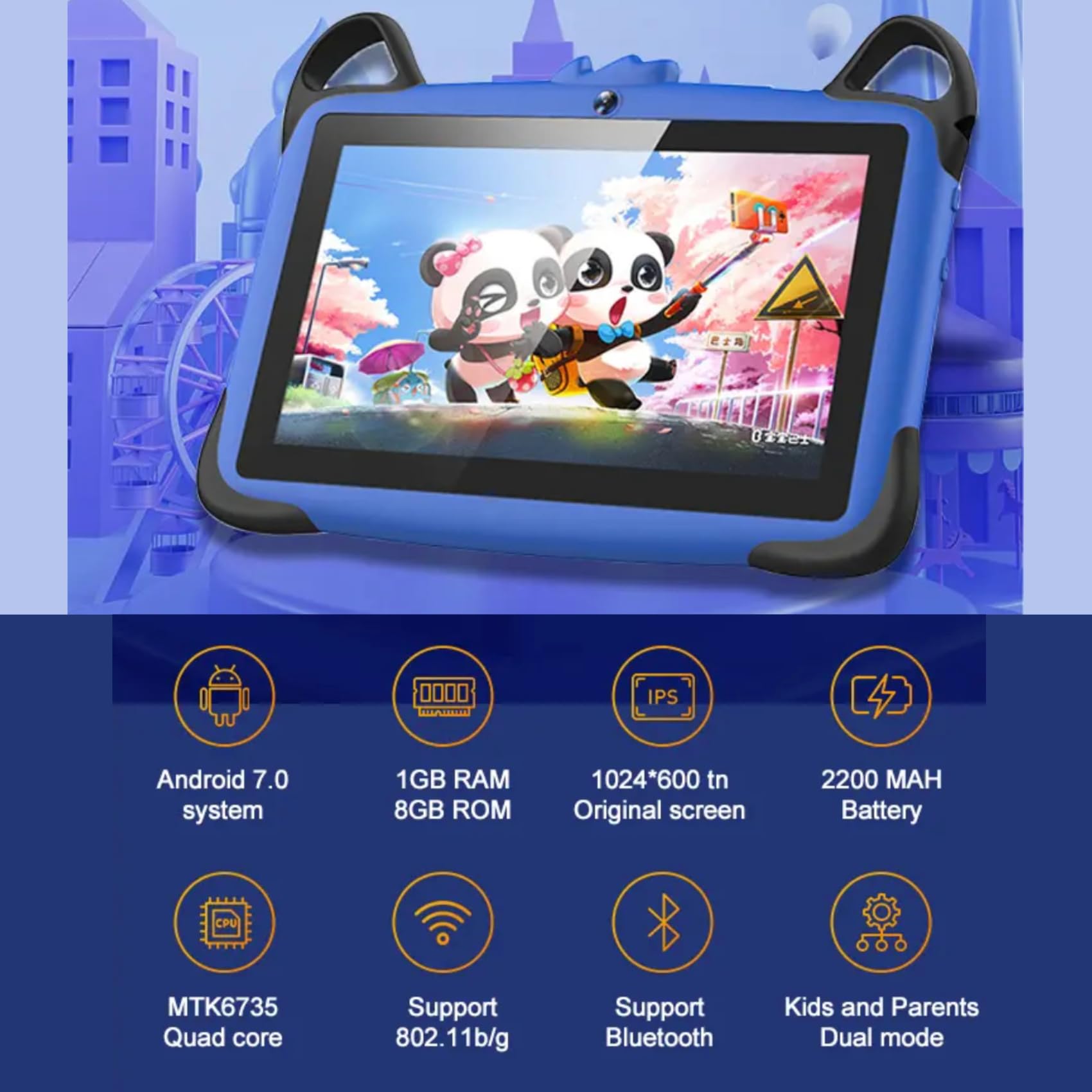 TUTT K7 7-inch Kids Learning Tablet - Drop-Resistant, 8GB Expandable Memory, Android OS, Dual Camera & Parental Control - Educational Tablet for Children (Orange) - Perfect for Homeschooling, Travel & Early Learning