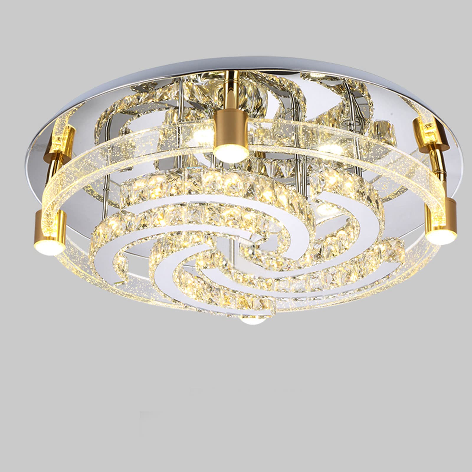 Modern Round Crystal Chandelier Flush Mount Ceiling Light - 24 Inch LED Lighting with Remote Control, Luxury Crystal Chandeliers for Bedroom, Living Room & Dining Room Decor (D60 x H18cm) - Perfect for Home Lighting, Wedding Venues and Hotel Lobbies