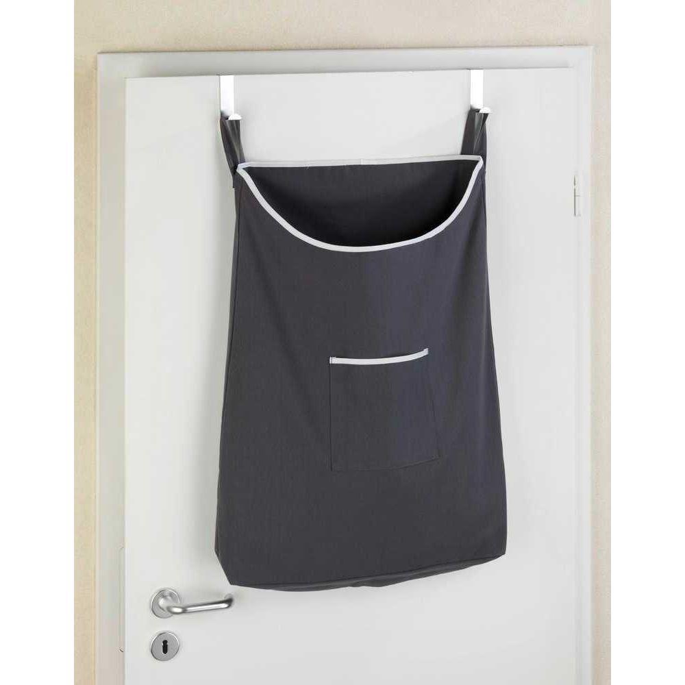 65L Over Door Laundry Hamper with Hanging Hooks - Dark Grey Fabric Clothes Basket for Bedroom, Bathroom & Dorm Organization