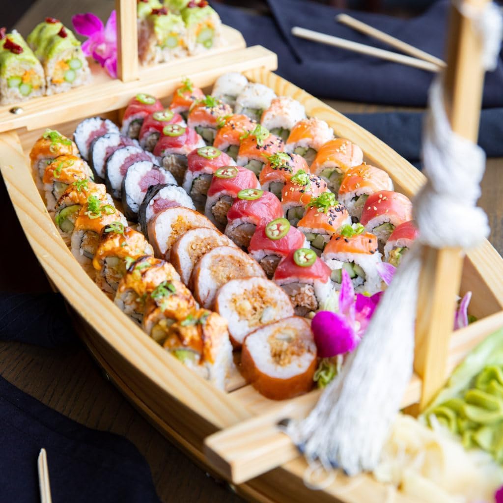 Premium Wooden Sushi Boat Platter - 29.5 Inch Traditional Japanese Serving Tray for Sushi, Sashimi & Appetizers - Perfect for Parties, Restaurants & Home Entertaining