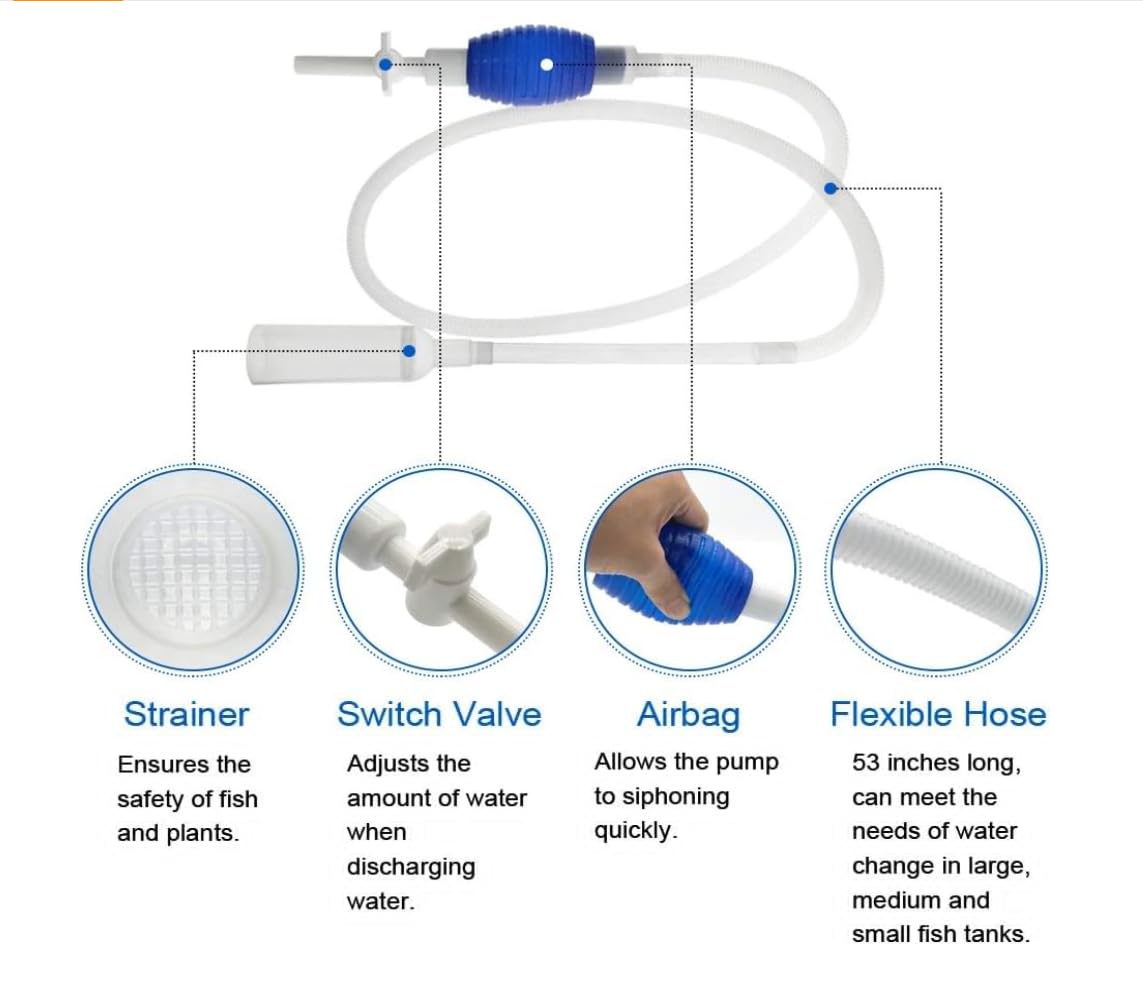 5-in-1 Fish Tank Cleaning Kit with Net & Siphon - Aquarium Maintenance Tools for Water Changes (3-Pack)