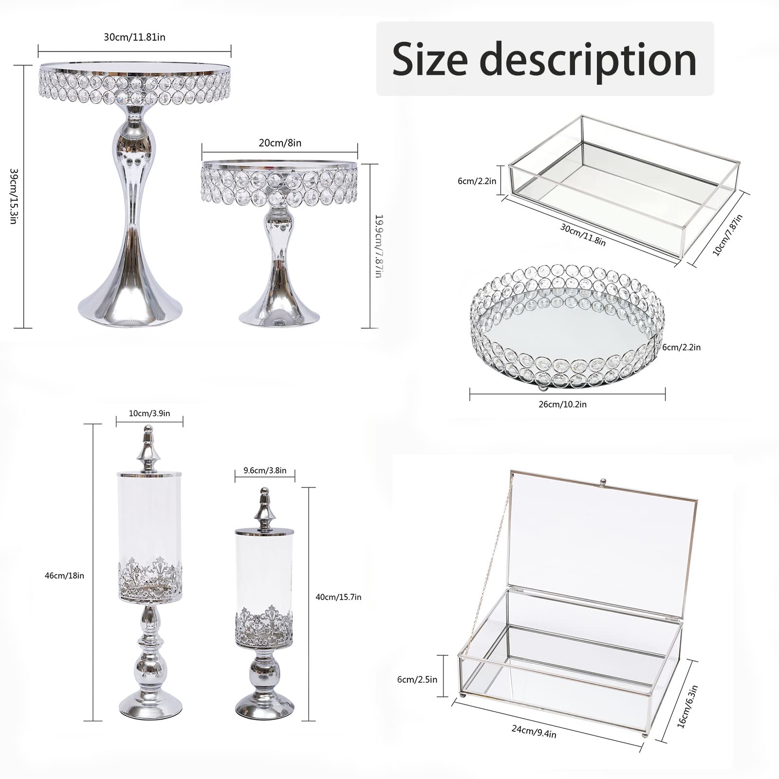 11-Piece Silver Cake Stand Set - Elegant Metal Cupcake Holder with Acrylic Mirror, Wedding & Birthday Party Dessert Display Tray for Fruits, Cakes, Pastries - Perfect for Bridal Showers, Baby Showers, and Special Events
