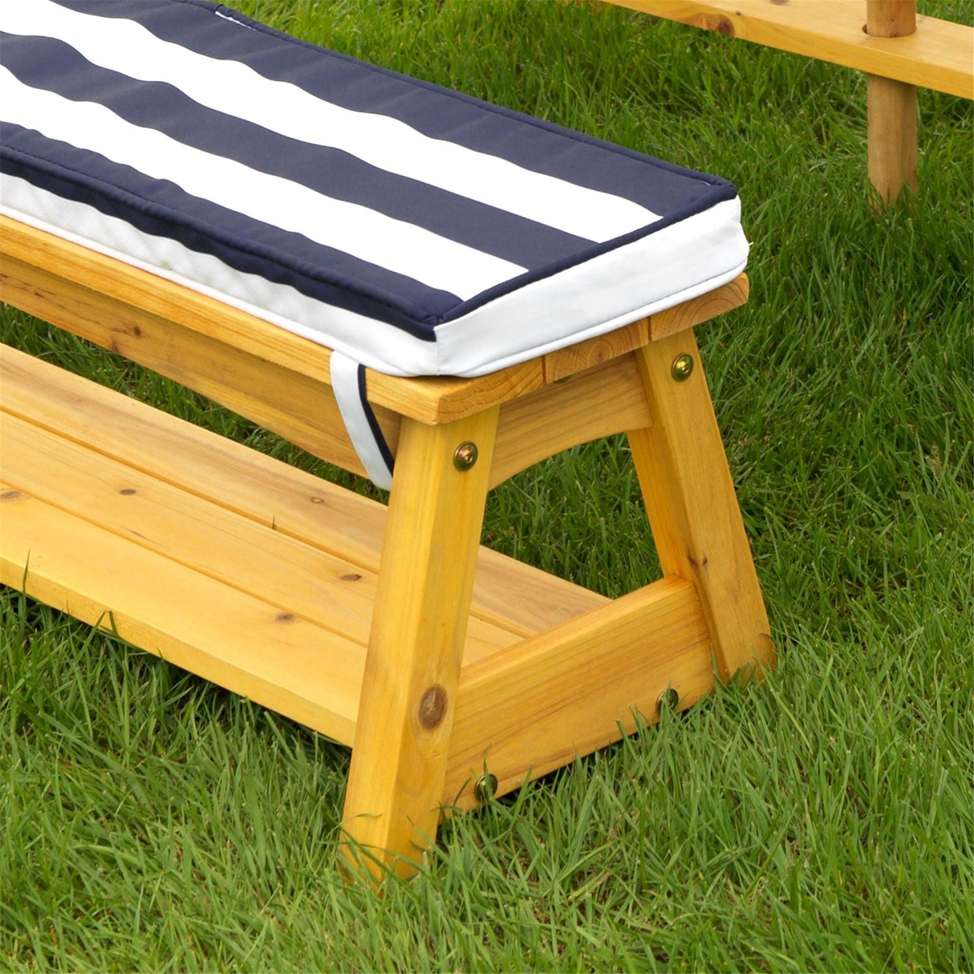 KidKraft Outdoor Table and Bench Set with Cushions & Umbrella - Navy & White Stripes - Perfect for Backyard, Patio, and Garden Playtime for Kids