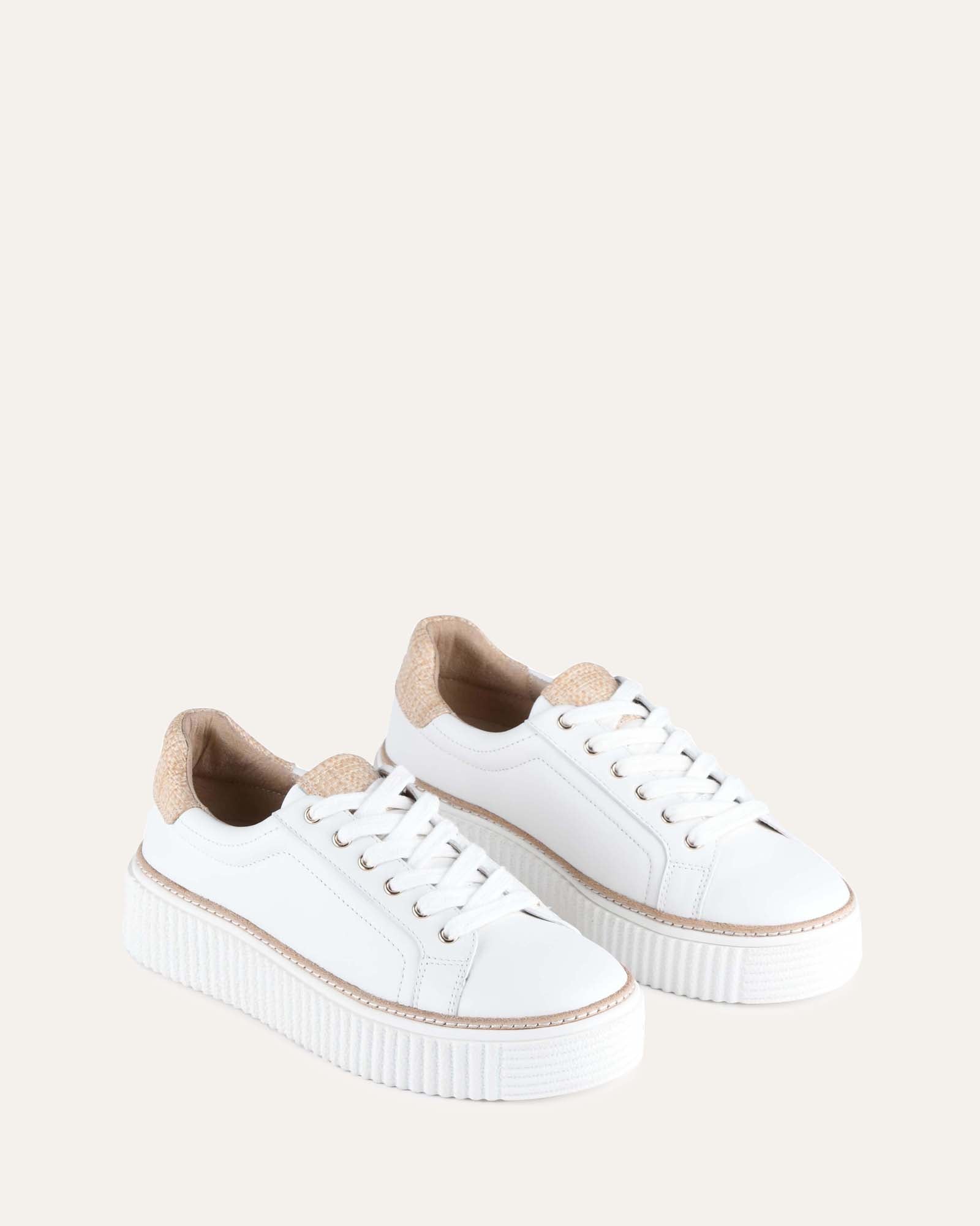 Arianna White Raffia Sneakers - Women's Casual Summer Shoes for Beach, Walking & Travel
