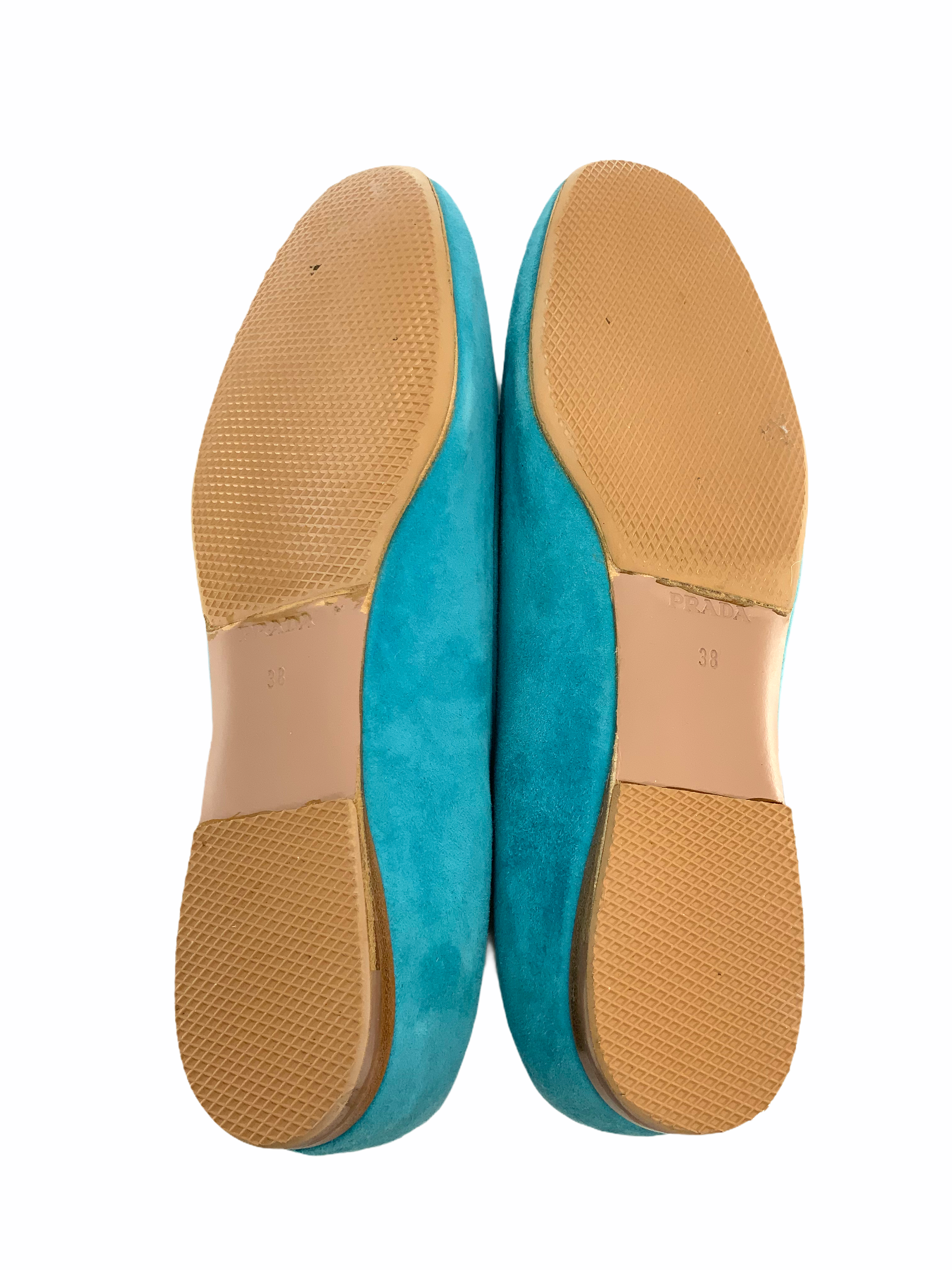 Prada Women's Turquoise Suede Ballet Flats - Size 8 US | Comfortable & Stylish Shoes for Work, Date Night & Casual Outings