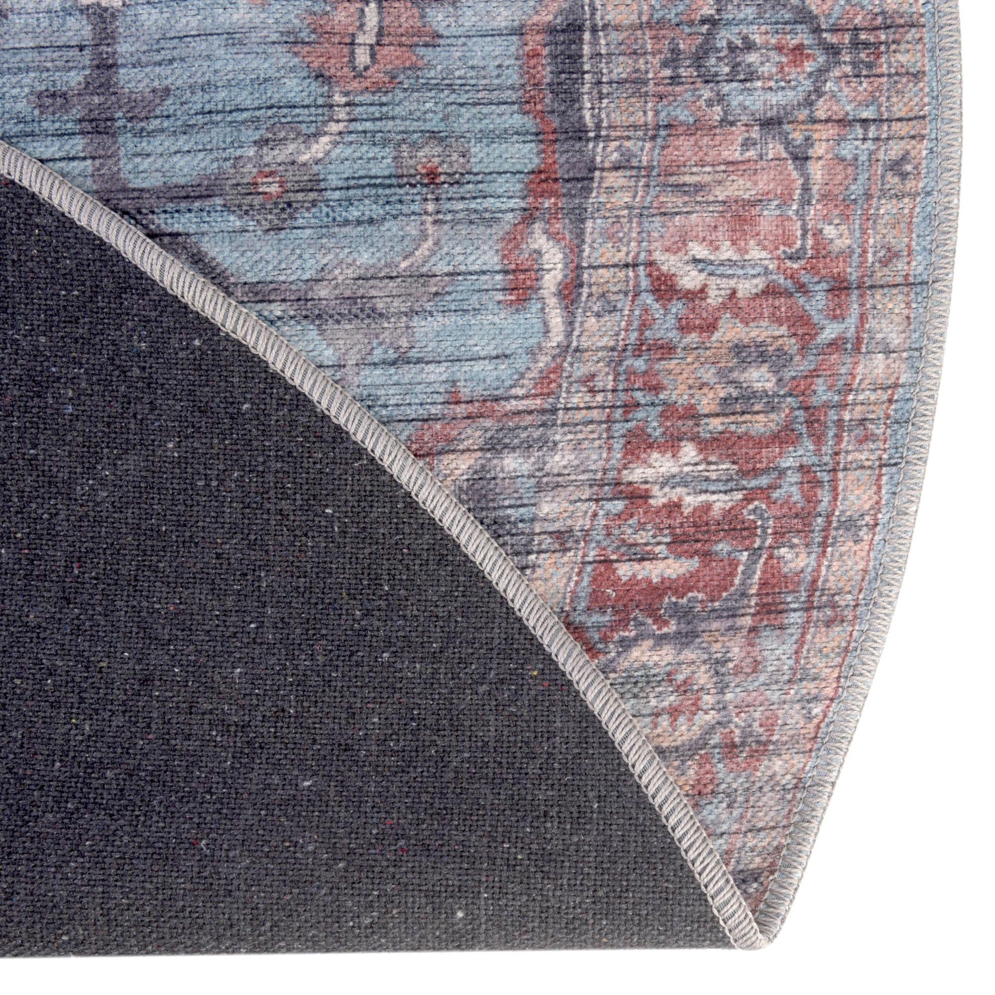 Washable Blue Low-Pile Rug 5' x 8' Oval - Maahru Collection by Rugs.com | Soft & Durable for Living Room, Dining Room, Open Floor Plan | Easy Clean Home Decor for High Traffic Areas