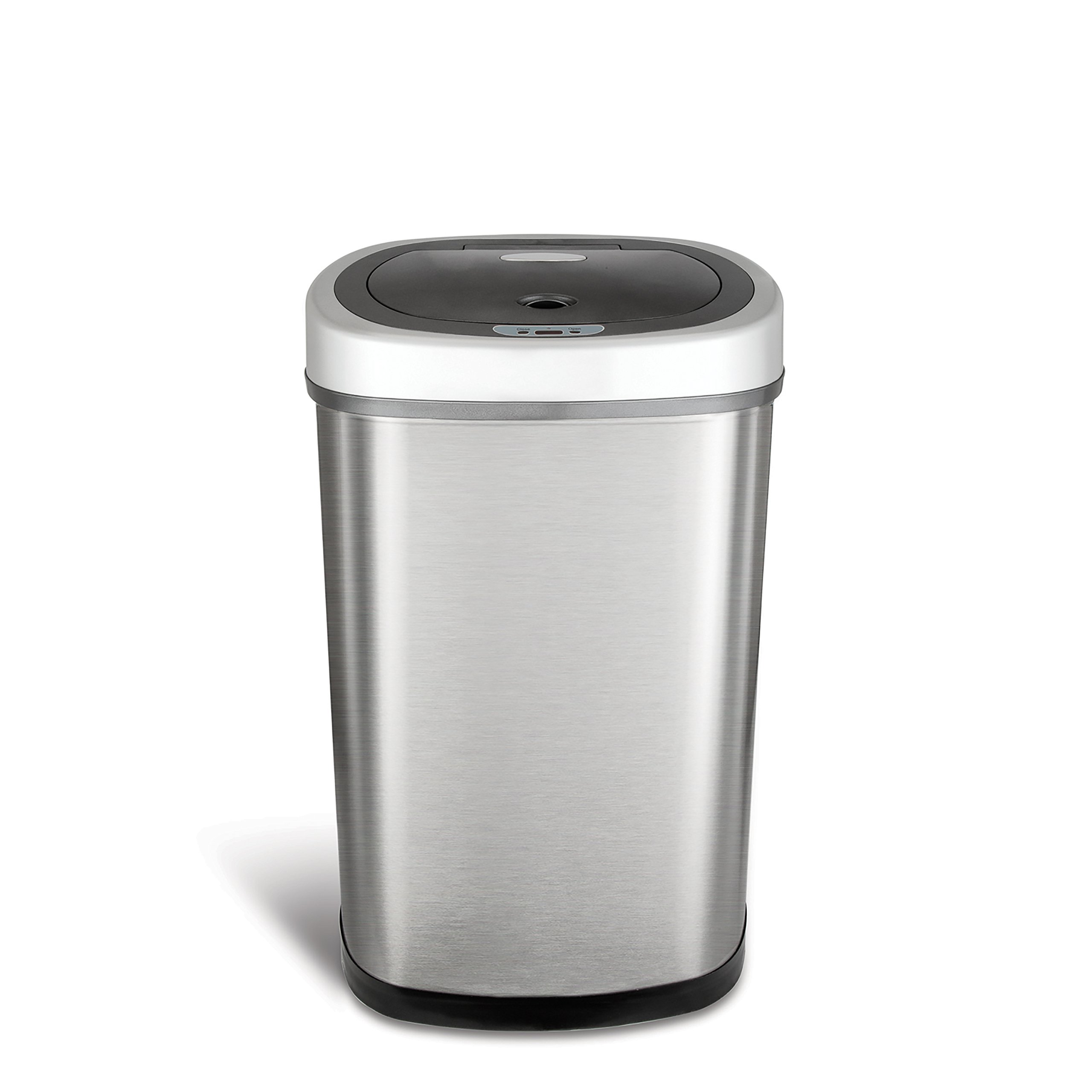 Ninestars Automatic Touchless Infrared Motion Sensor Trash Can - 13 Gallon Stainless Steel with Silver/Black Lid | Includes Heavy-Duty White Trash Bags | Hands-Free Kitchen & Office Waste Bin for Hygienic Disposal