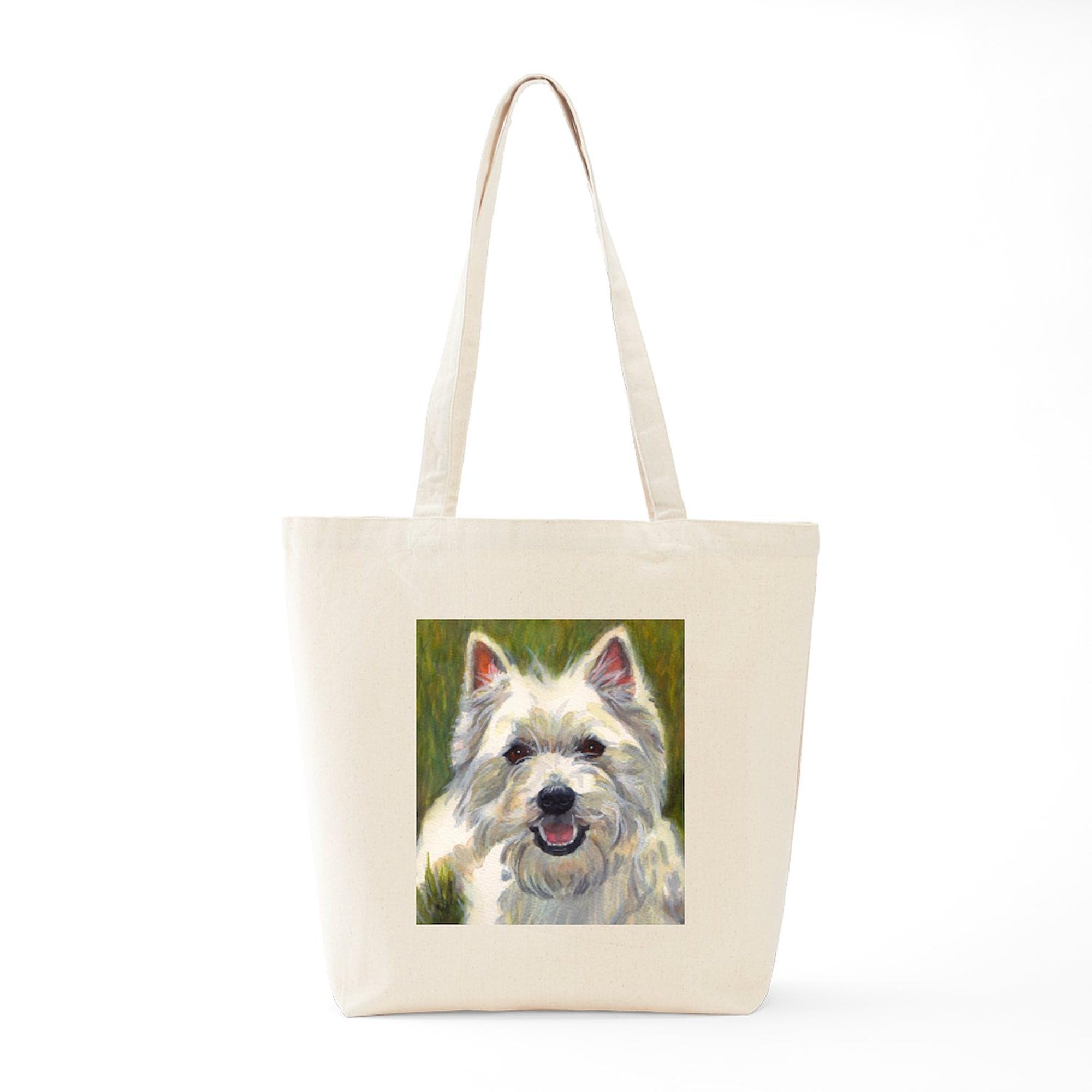 Happy Westie Tote Bag - Natural Canvas Reusable Shopping Bag for Groceries, Beach & Daily Use | Eco-Friendly Cotton Tote with Cute Dog Design