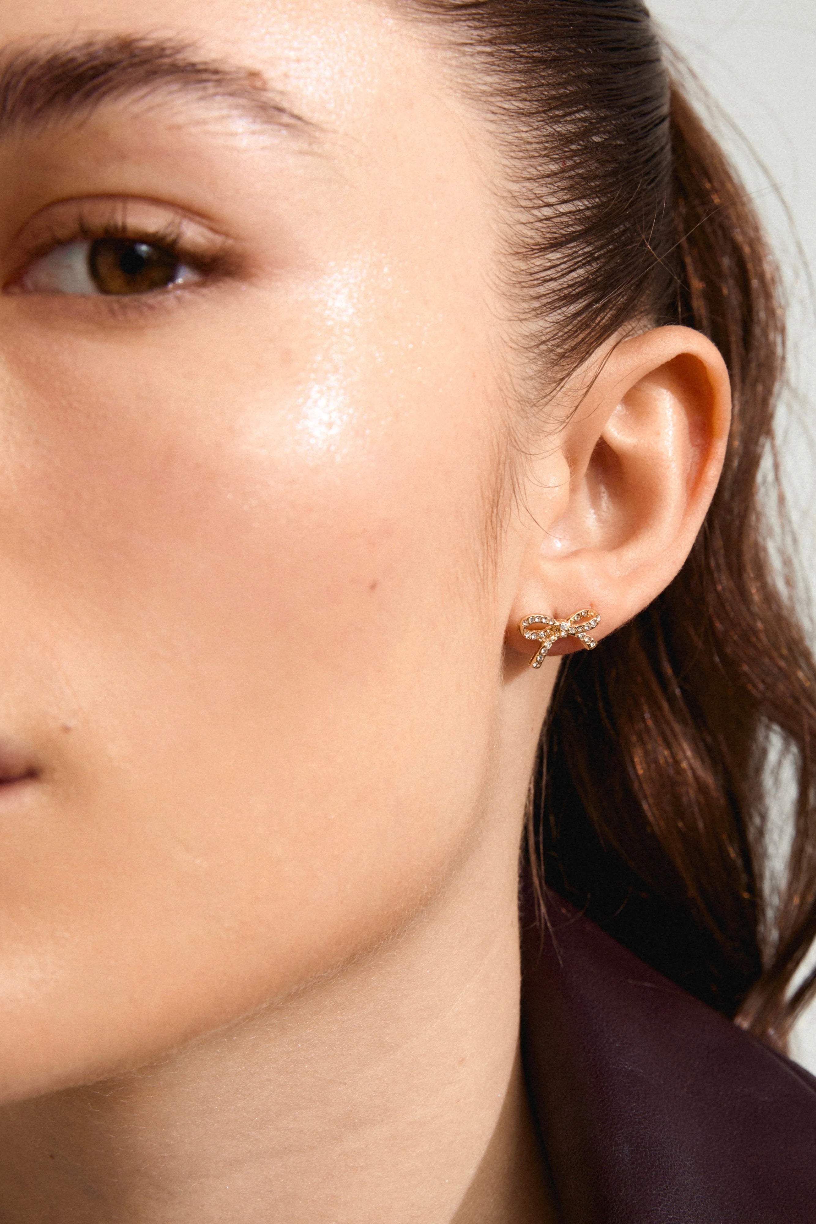 Catharina Small EOL Crystal Gold Bow Stud Earrings - Elegant Gold-Tone Bow Earrings with Sparkling Crystals for Women | Perfect for Parties, Weddings & Everyday Wear