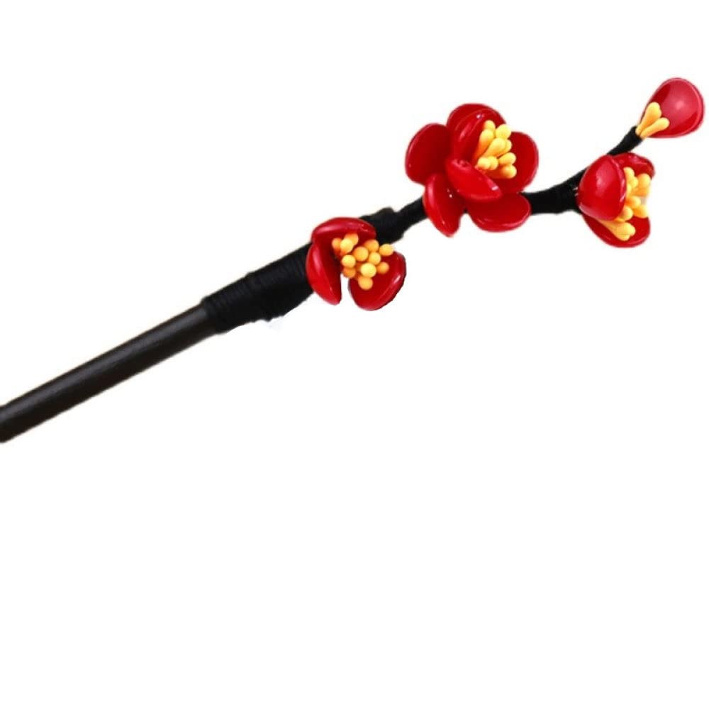 Exquisite Handmade Carved Ebony Hair Sticks - Vintage Red Plum Wood Hair Forks & Pins for Women | Elegant Hair Updo Accessories | Perfect Gift for Girls | Wedding, Party & Special Occasion Hairstyles