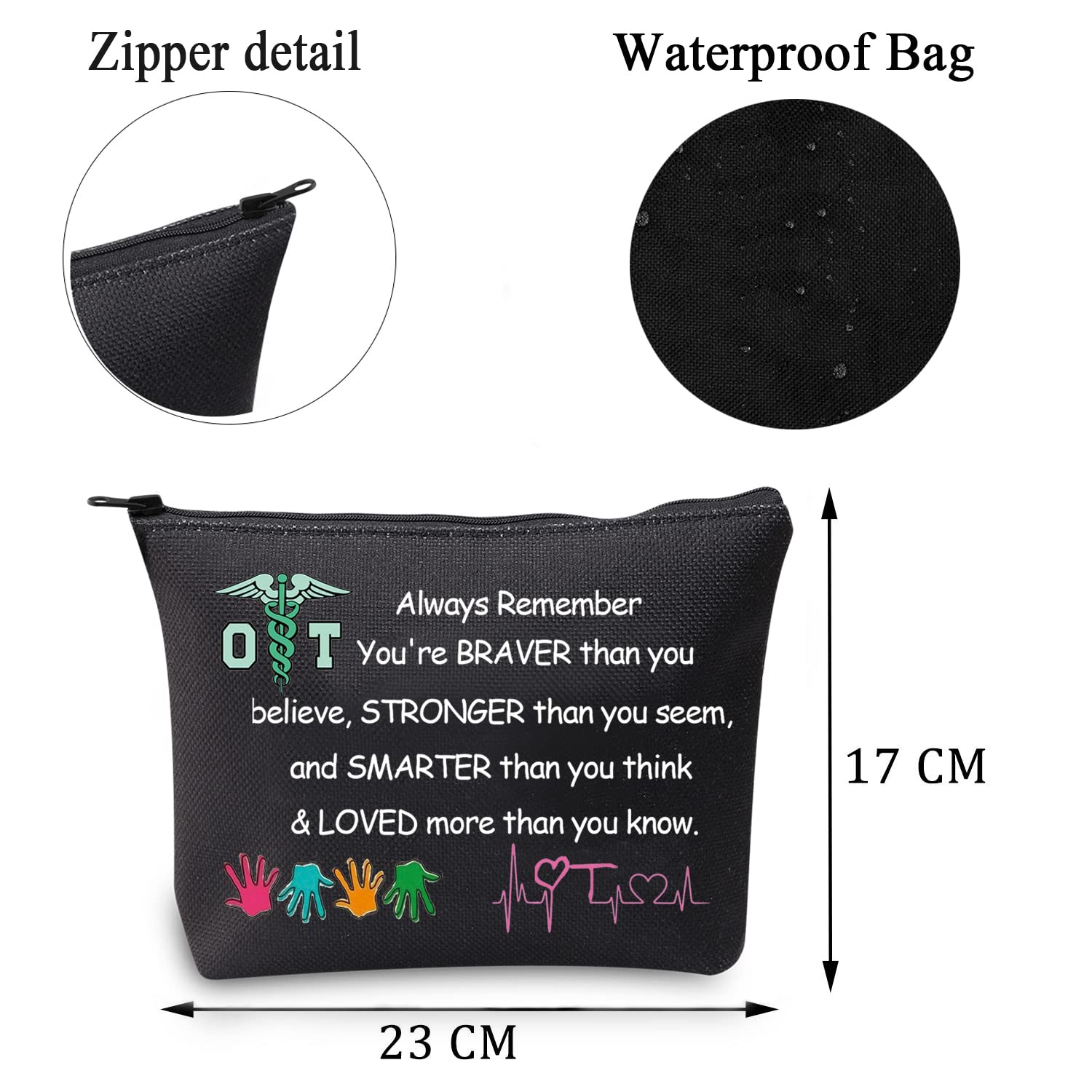 MBMSO OT Gifts - Black Medium Occupational Therapy Bag with Zipper | Therapist Cosmetic Pouch for Makeup & Medical Supplies | Perfect for OT Students, Practitioners & Healthcare Professionals