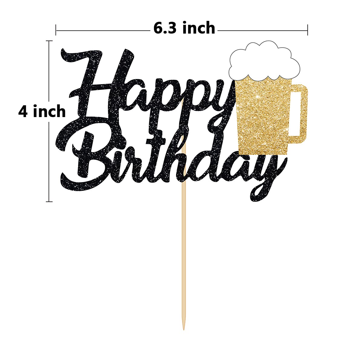 Cheers & Beers Glitter Cake Topper - Happy Birthday Beer Mug Decoration for 21st 25th 30th 35th 40th 45th 50th 55th 60th Birthday Parties - Perfect for Milestone Celebrations, Bachelorette Parties & Pub-Themed Events