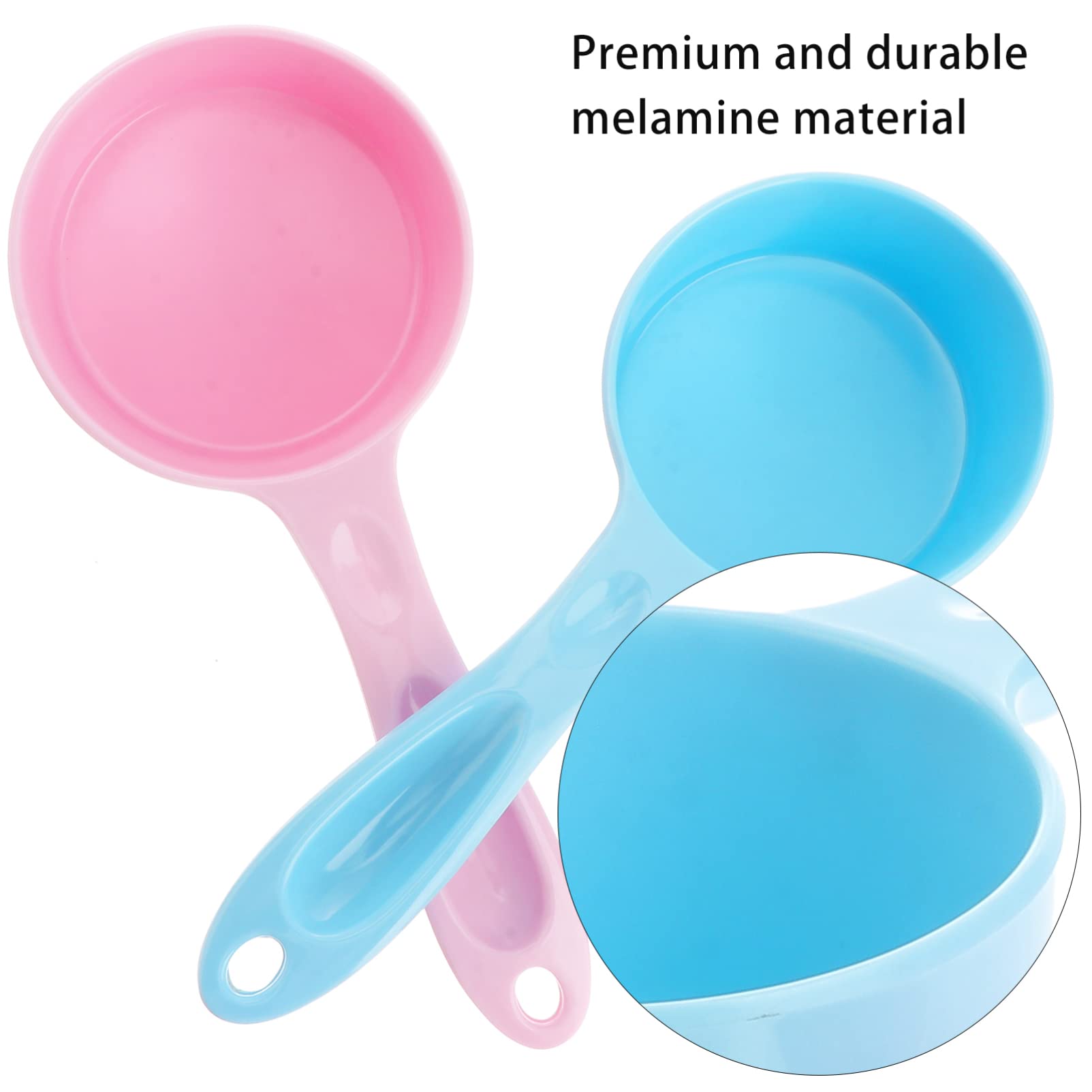 2 Pack Melamine Pet Food Scoop with Handle - Measuring Cup for Dog & Cat Food, Small Pet Food Scooper (Pink, Blue) - Perfect for Measuring Kibble Portions & Storing in Pet Food Containers