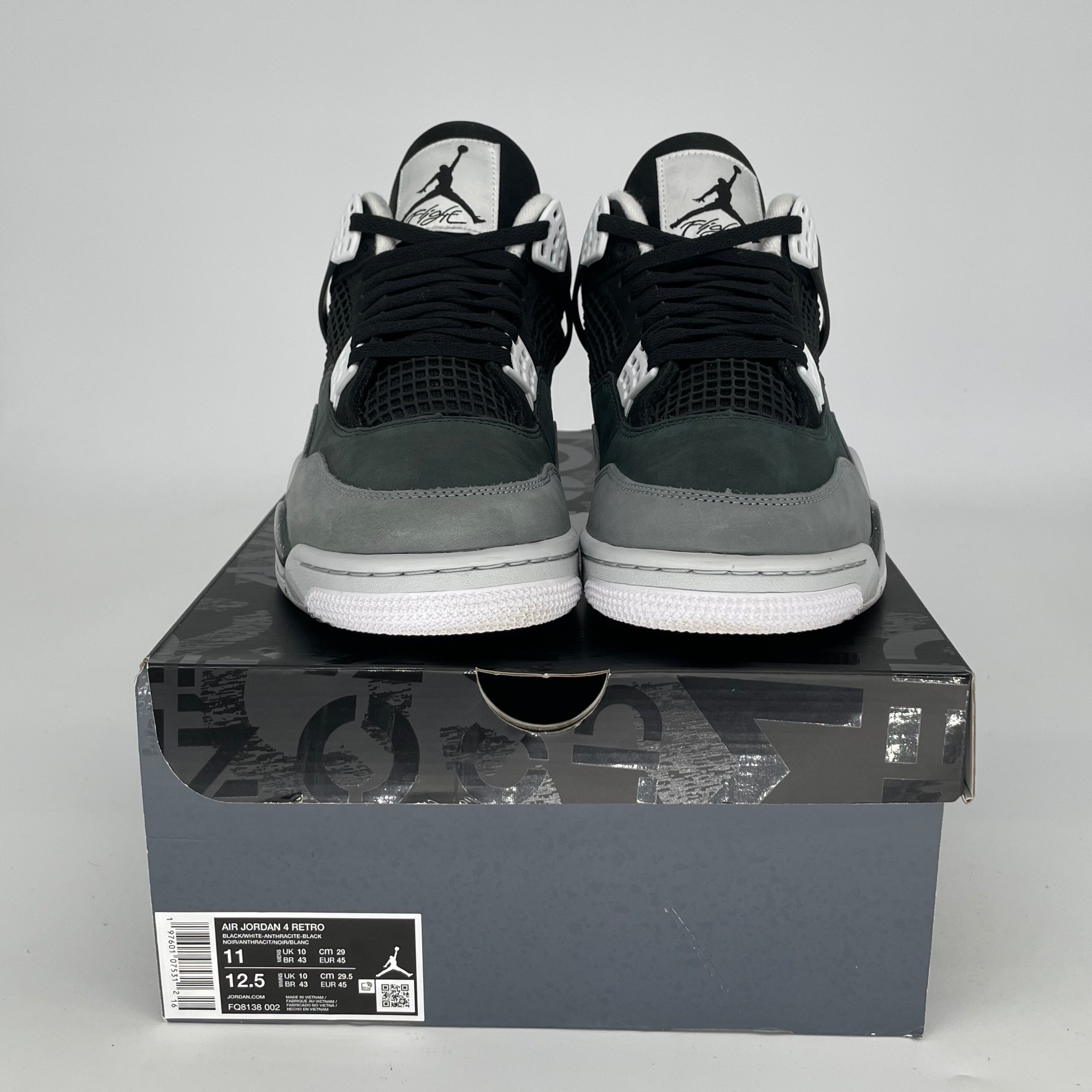 Air Jordan 4 Fear Sneakers - Men's Size 11 / Women's Size 12.5W - Style Code FQ8138-002 - Black & Grey Basketball Shoes for Streetwear & Casual Outfits